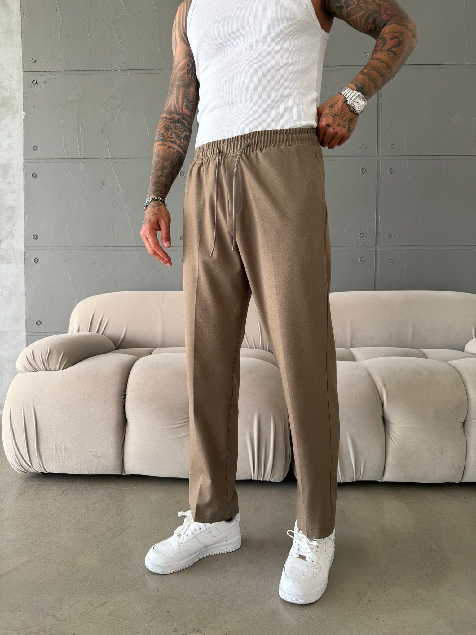 Pileli Comfort Fit Pantolon - Haki