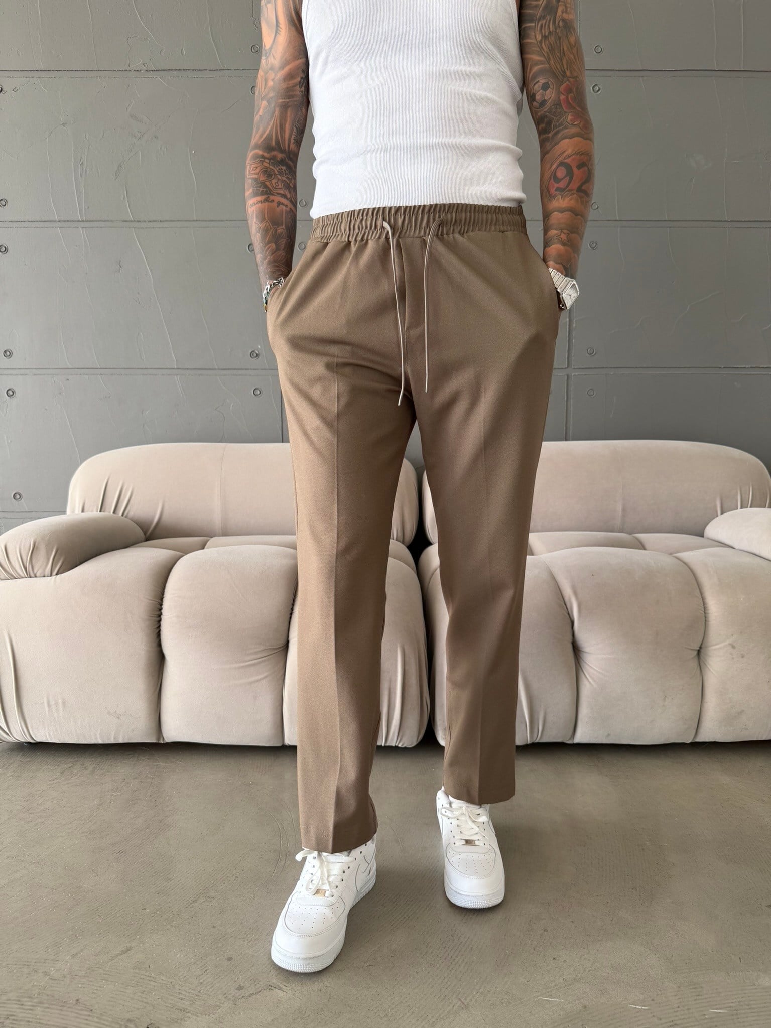 Pileli Comfort Fit Pantolon - Haki