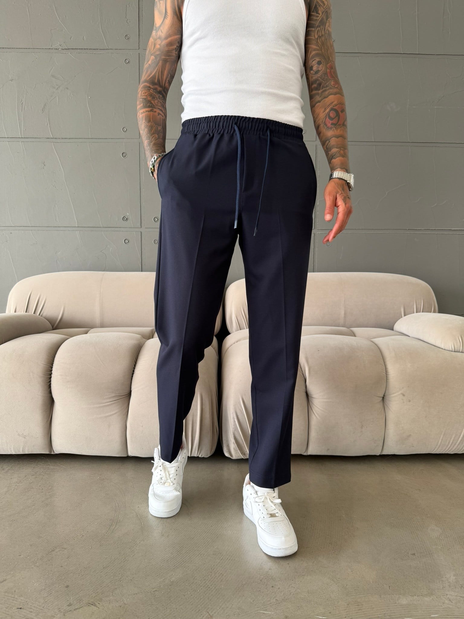 Pileli Comfort Fit Pantolon - İndigo