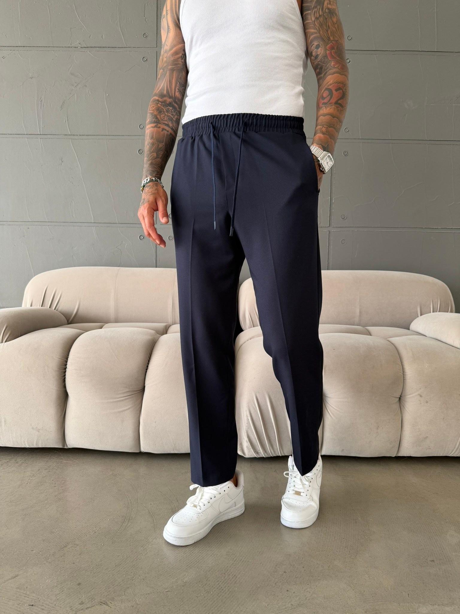Pileli Comfort Fit Pantolon - İndigo