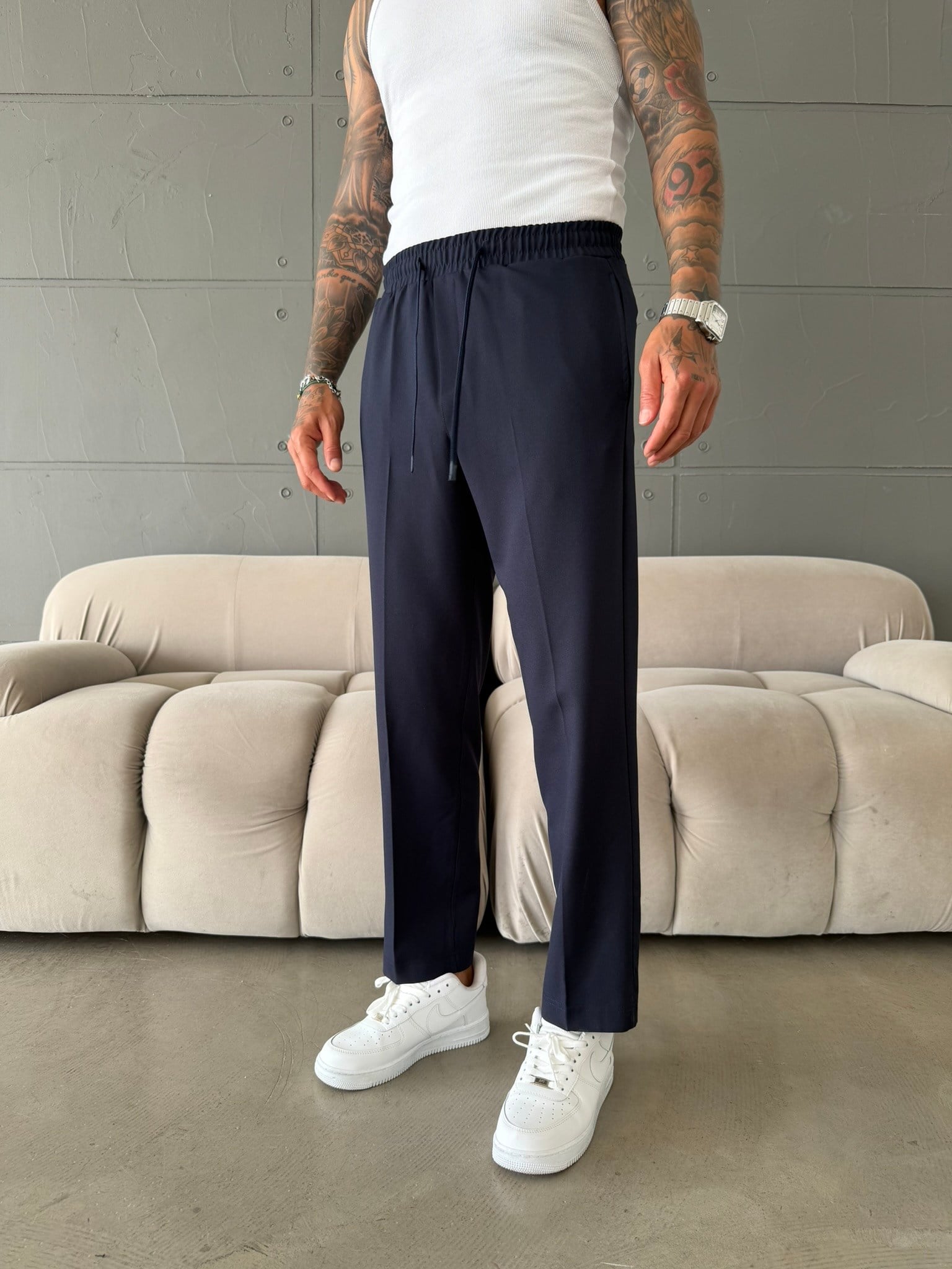 Pileli Comfort Fit Pantolon - İndigo