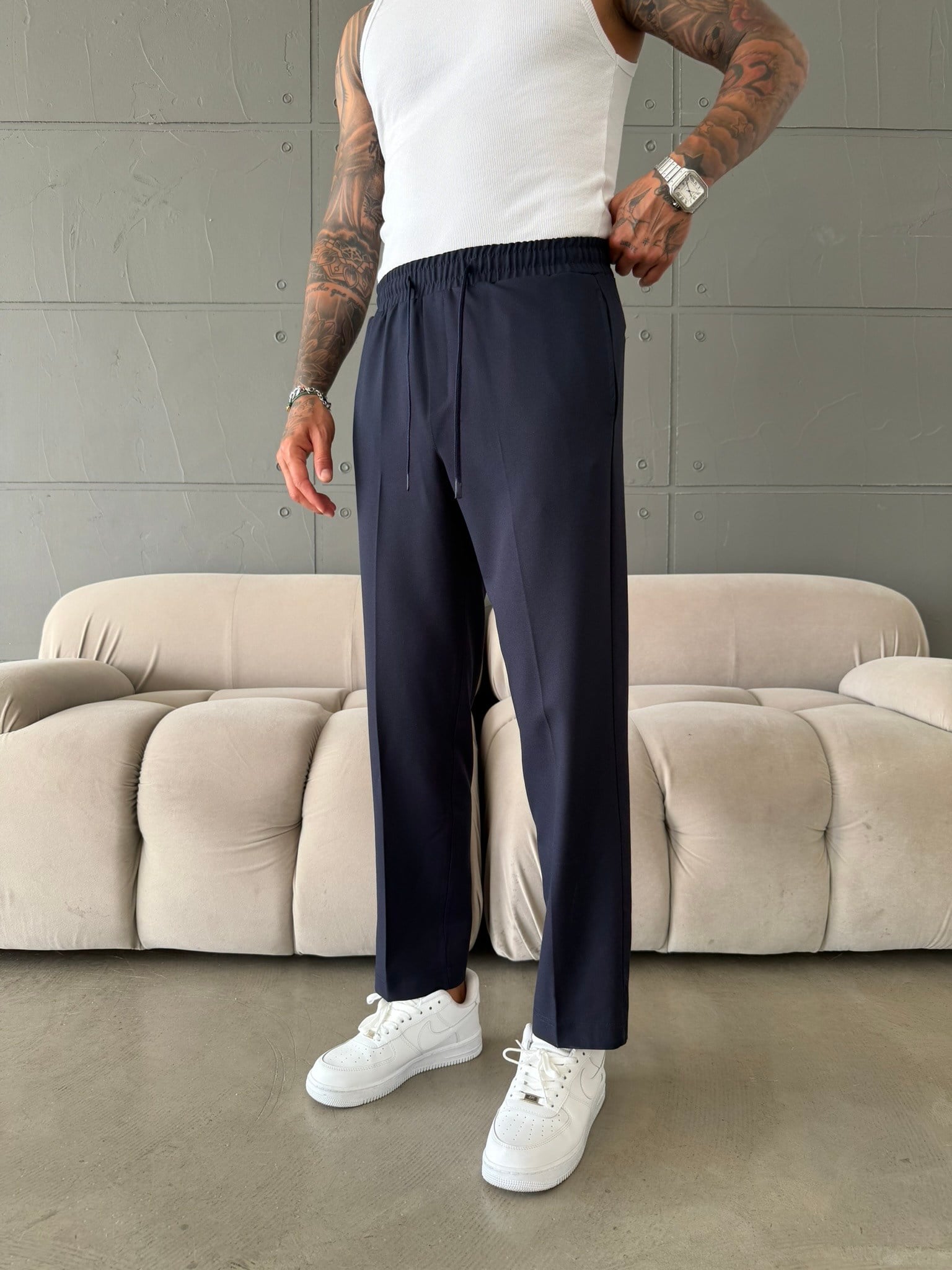 Pileli Comfort Fit Pantolon - İndigo