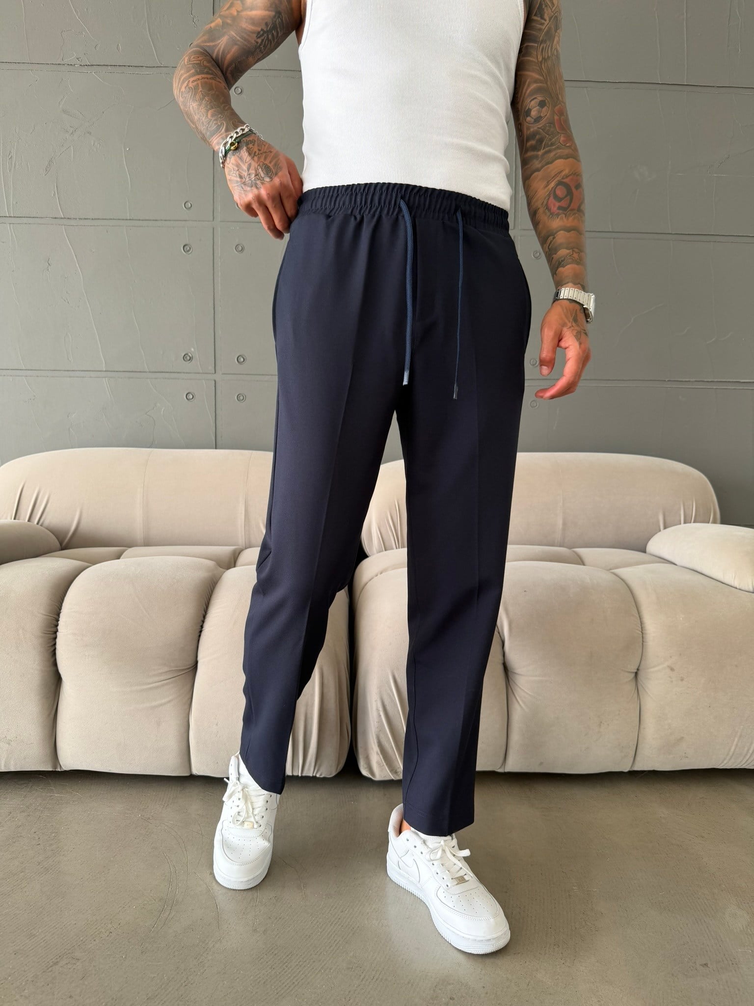 Pileli Comfort Fit Pantolon - İndigo