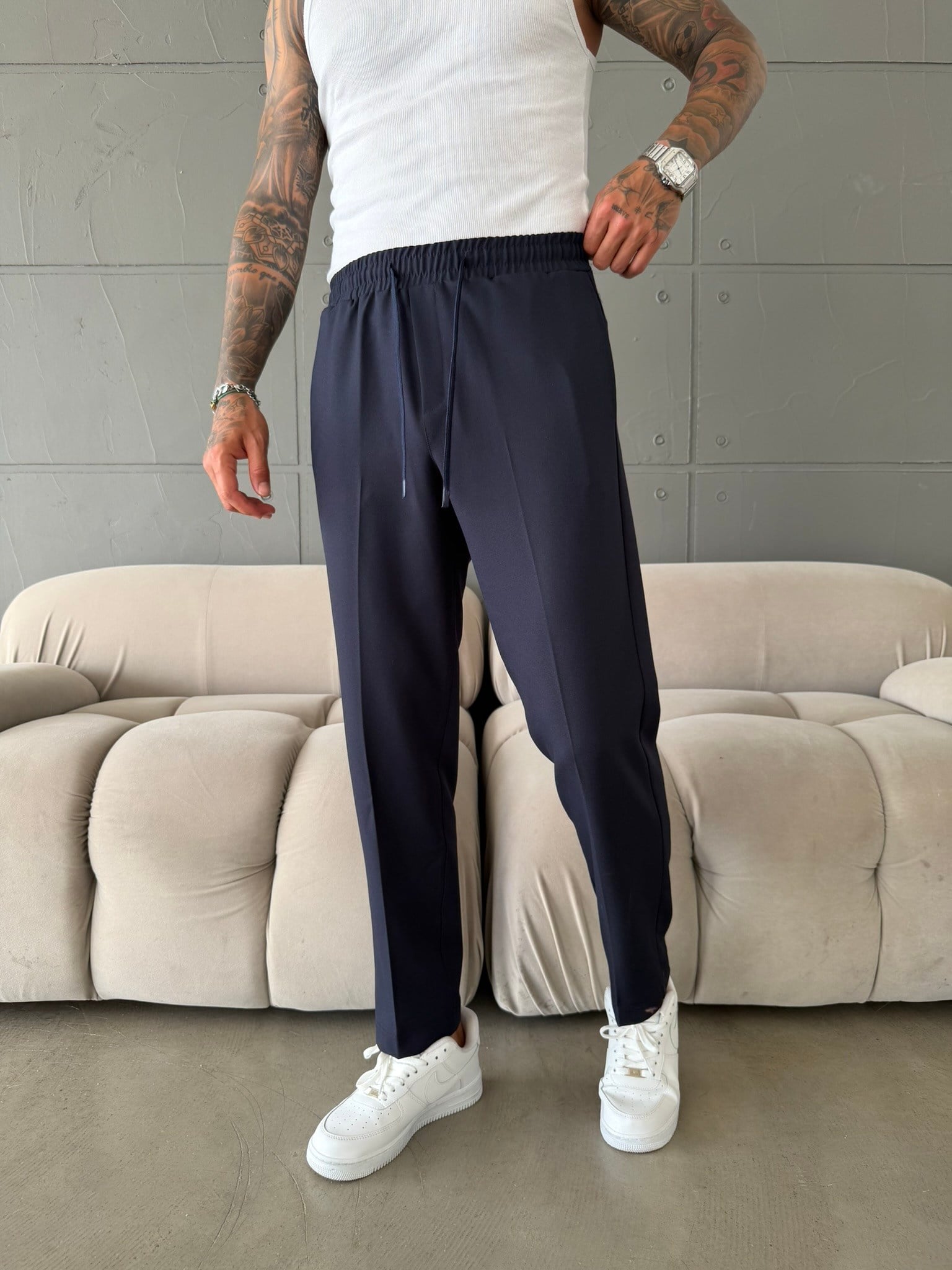 Pileli Comfort Fit Pantolon - İndigo