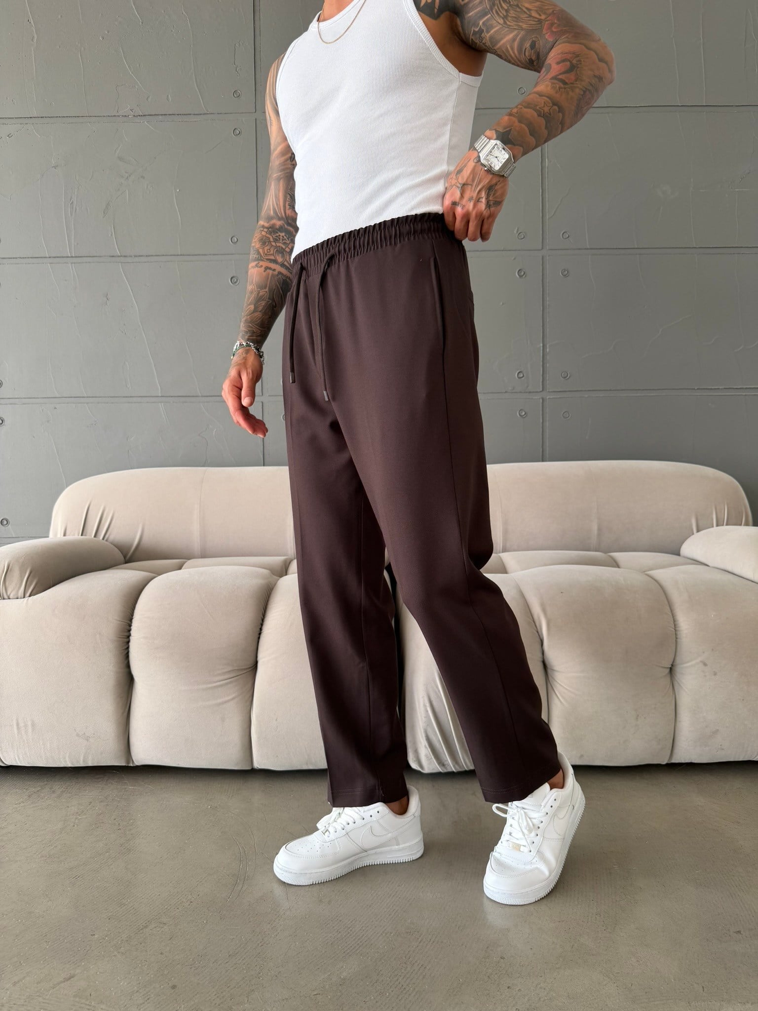 Pileli Comfort Fit Pantolon - Kahve