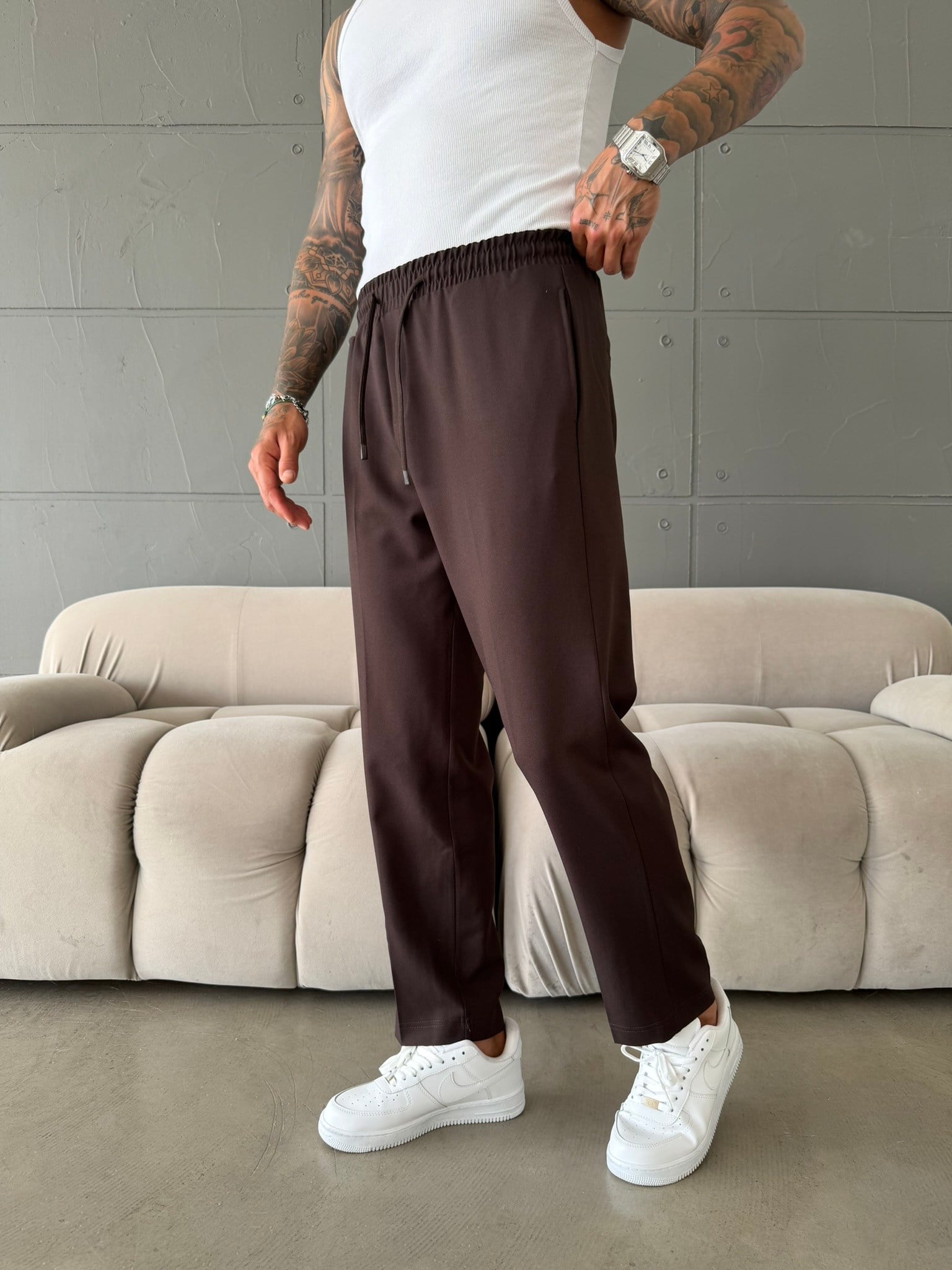 Pileli Comfort Fit Pantolon - Kahve