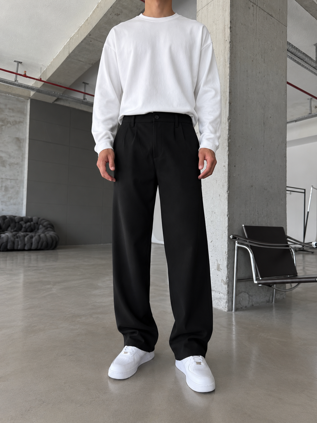 Pileli Relaxed Fit Baggy Kumaş Pantolon