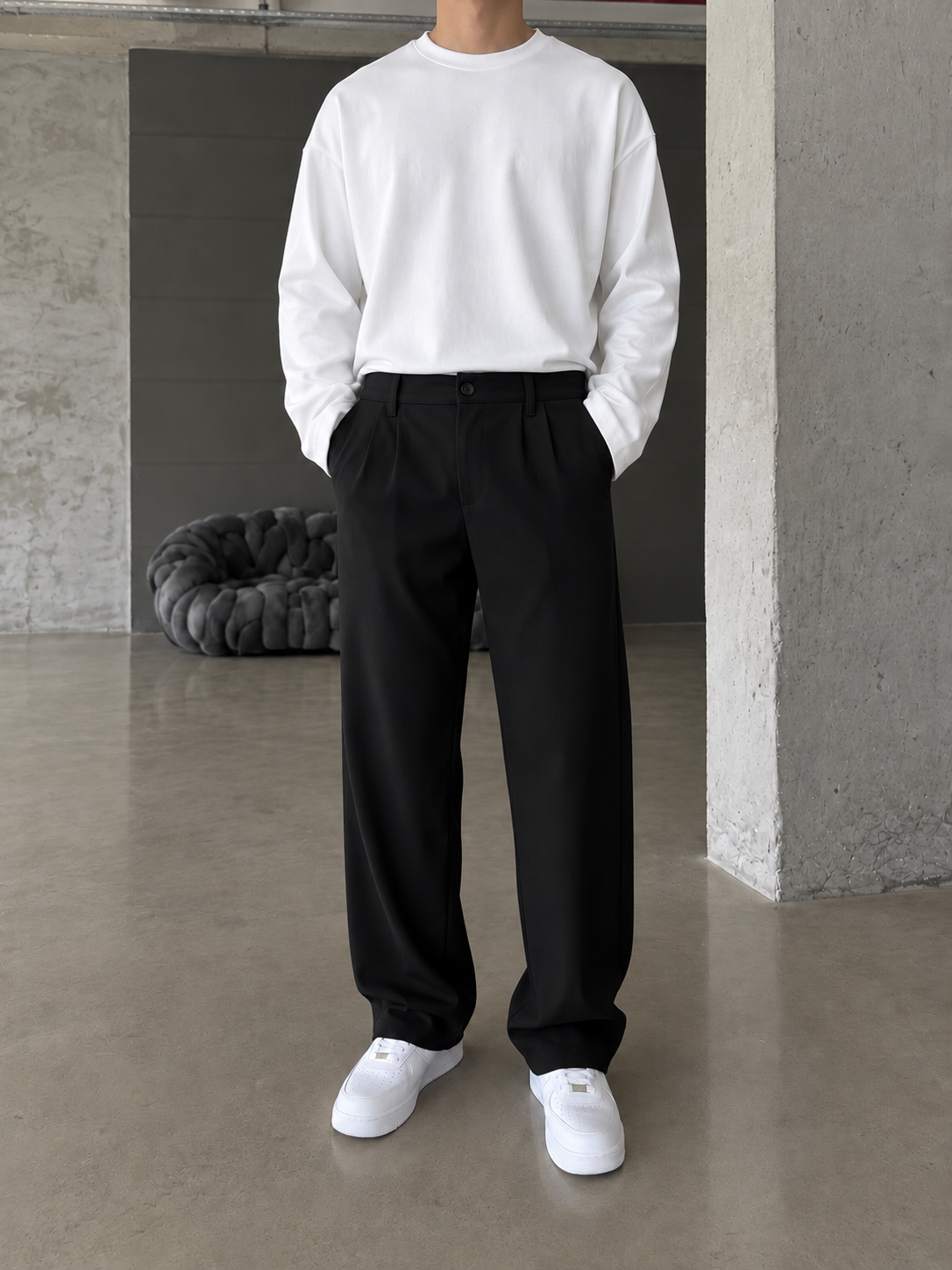 Pileli Relaxed Fit Baggy Kumaş Pantolon