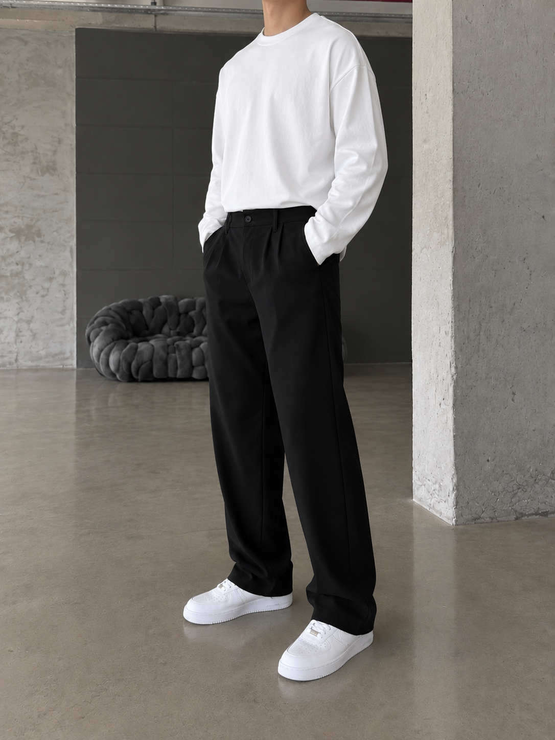 Pileli Relaxed Fit Baggy Kumaş Pantolon