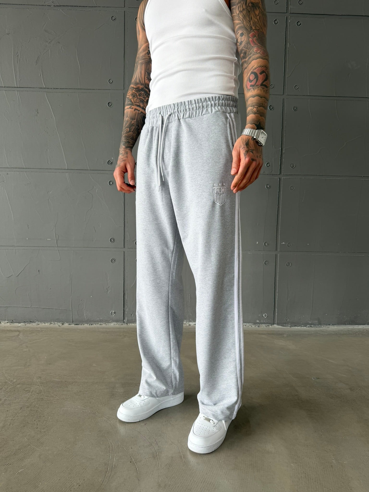 PLM Nakışlı Basic Baggy Eşofman - Gri