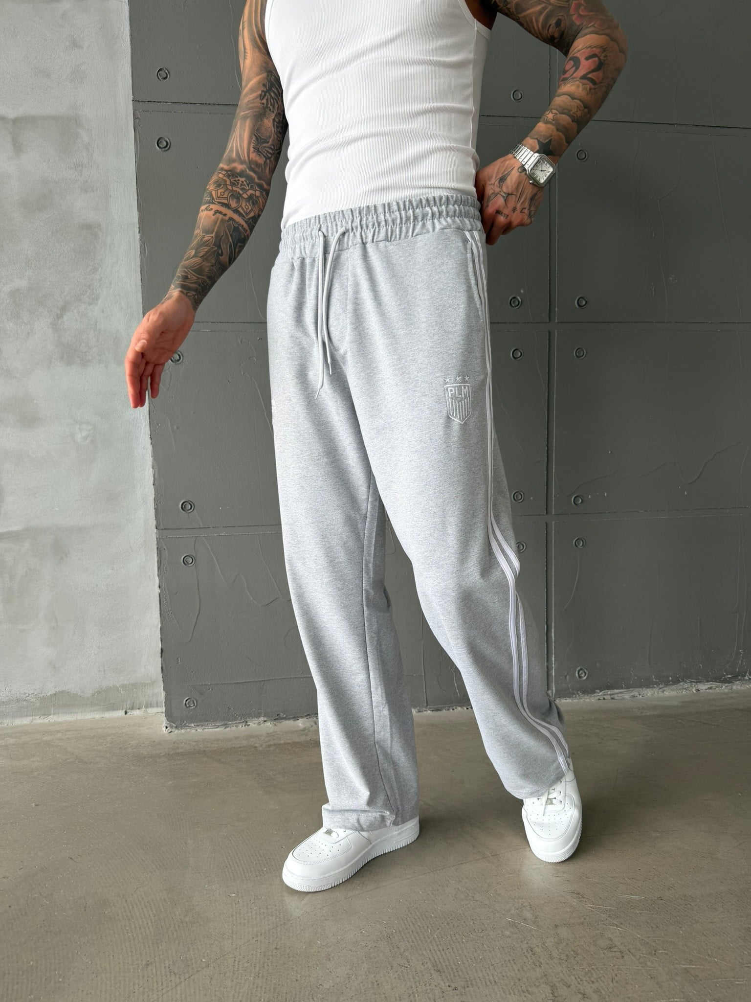 PLM Nakışlı Basic Baggy Eşofman - Gri