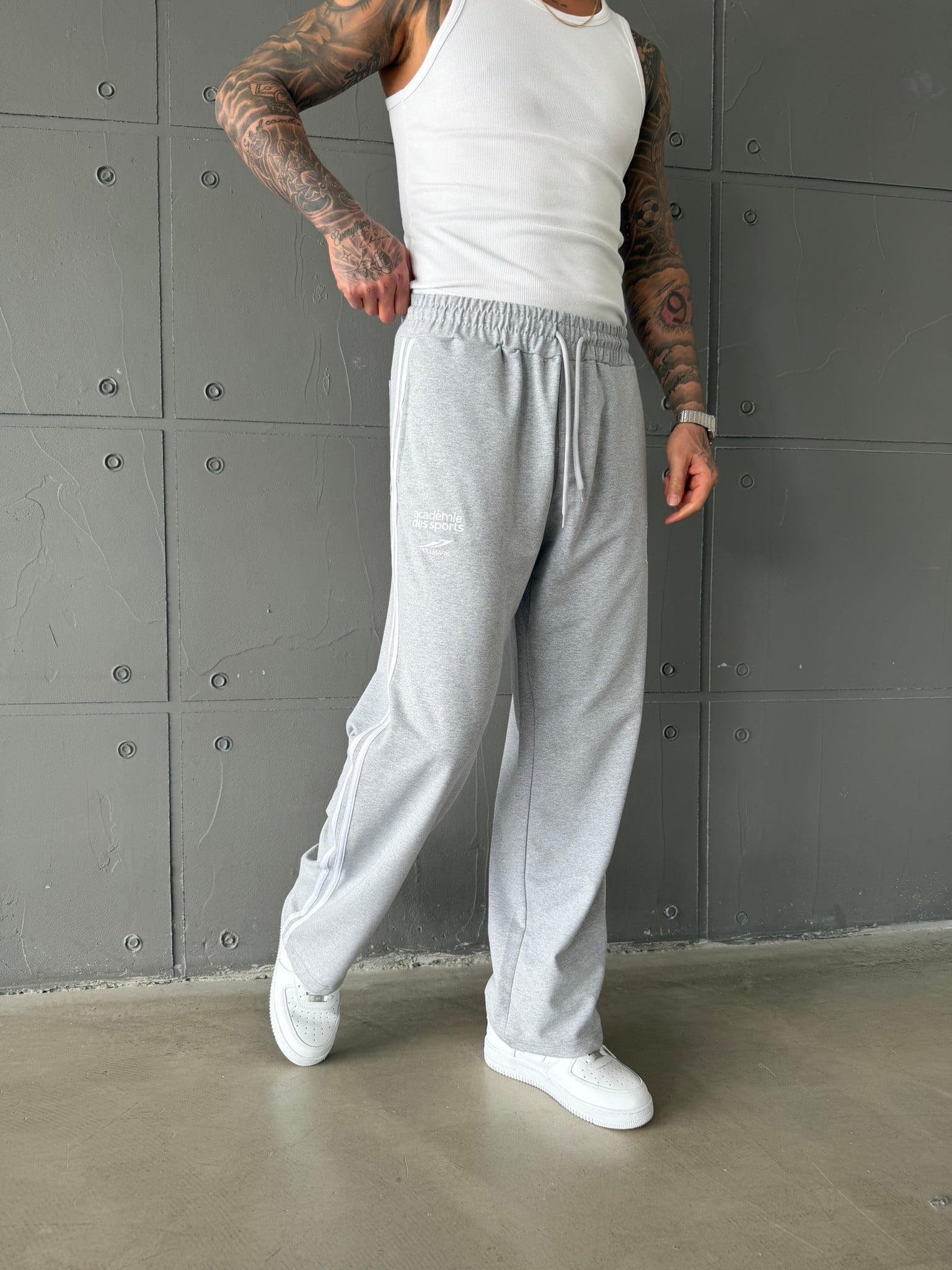 PLM Nakışlı Basic Baggy Eşofman - Gri