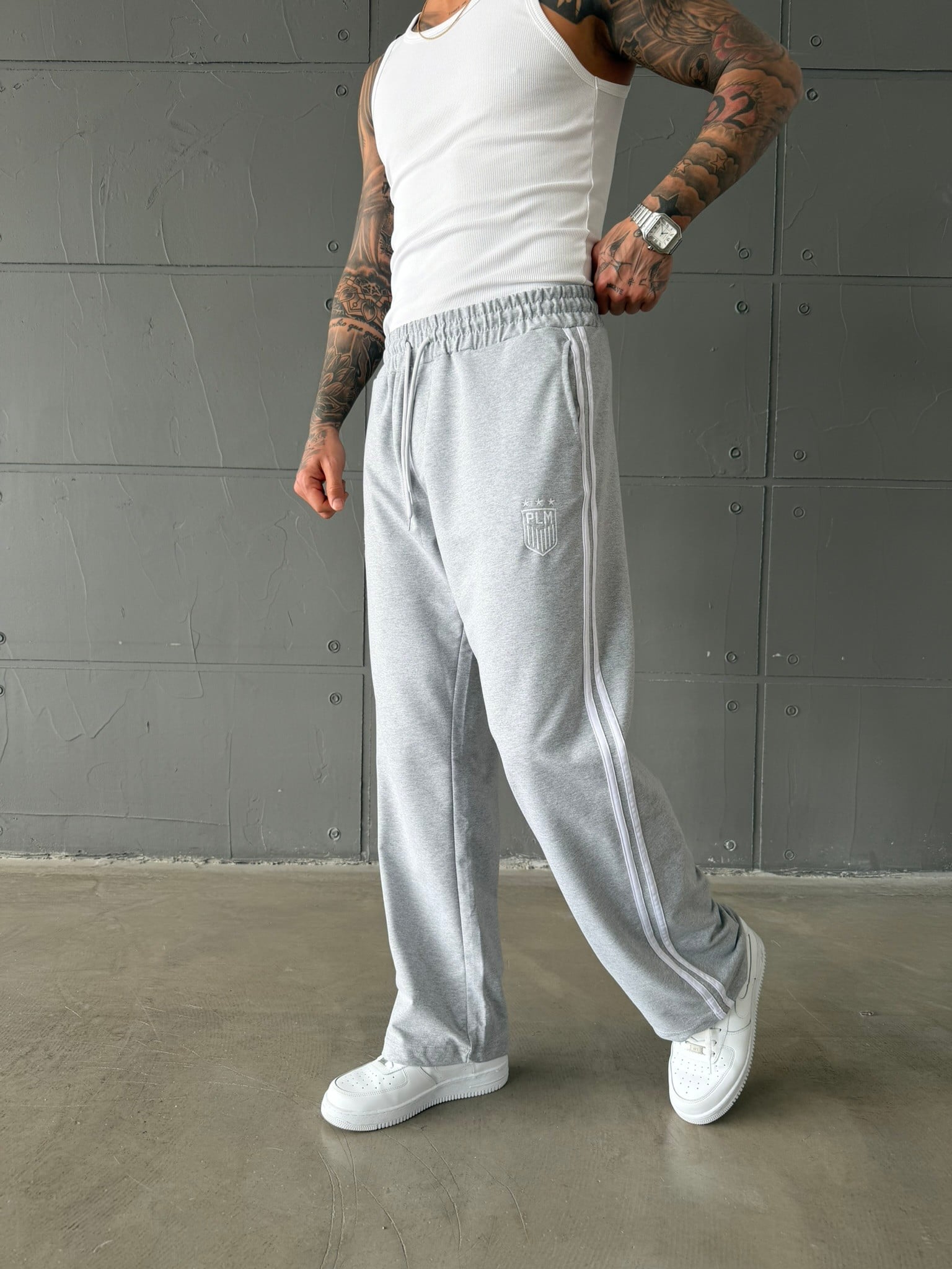 PLM Nakışlı Basic Baggy Eşofman - Gri