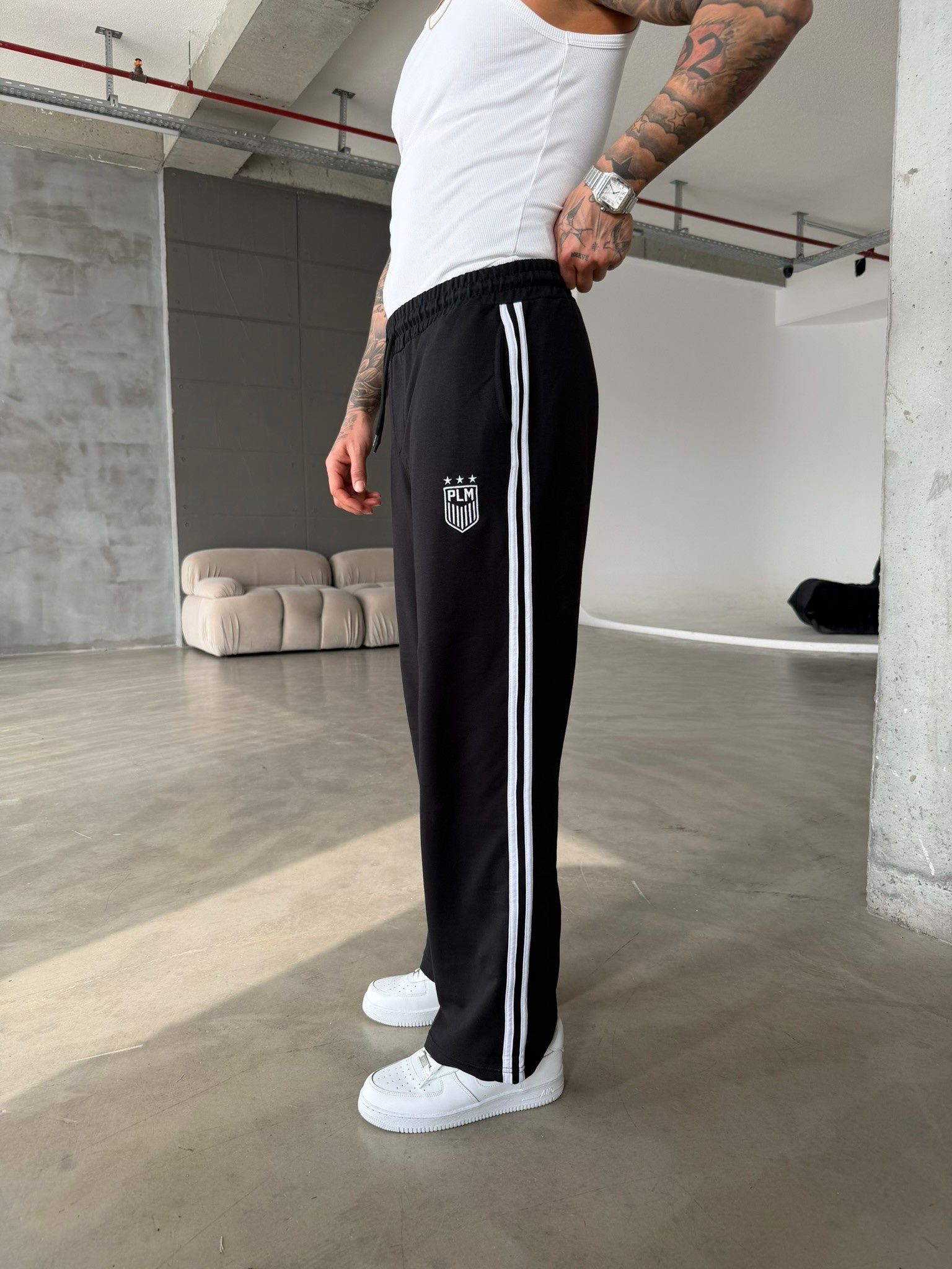 PLM Nakışlı Basic Baggy Eşofman - Siyah