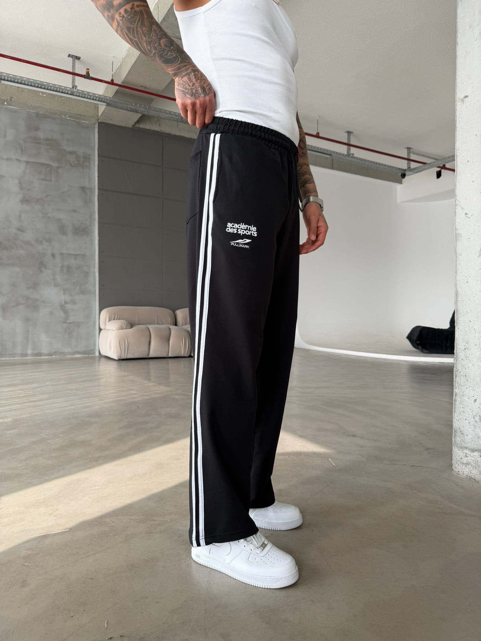 PLM Nakışlı Basic Baggy Eşofman - Siyah