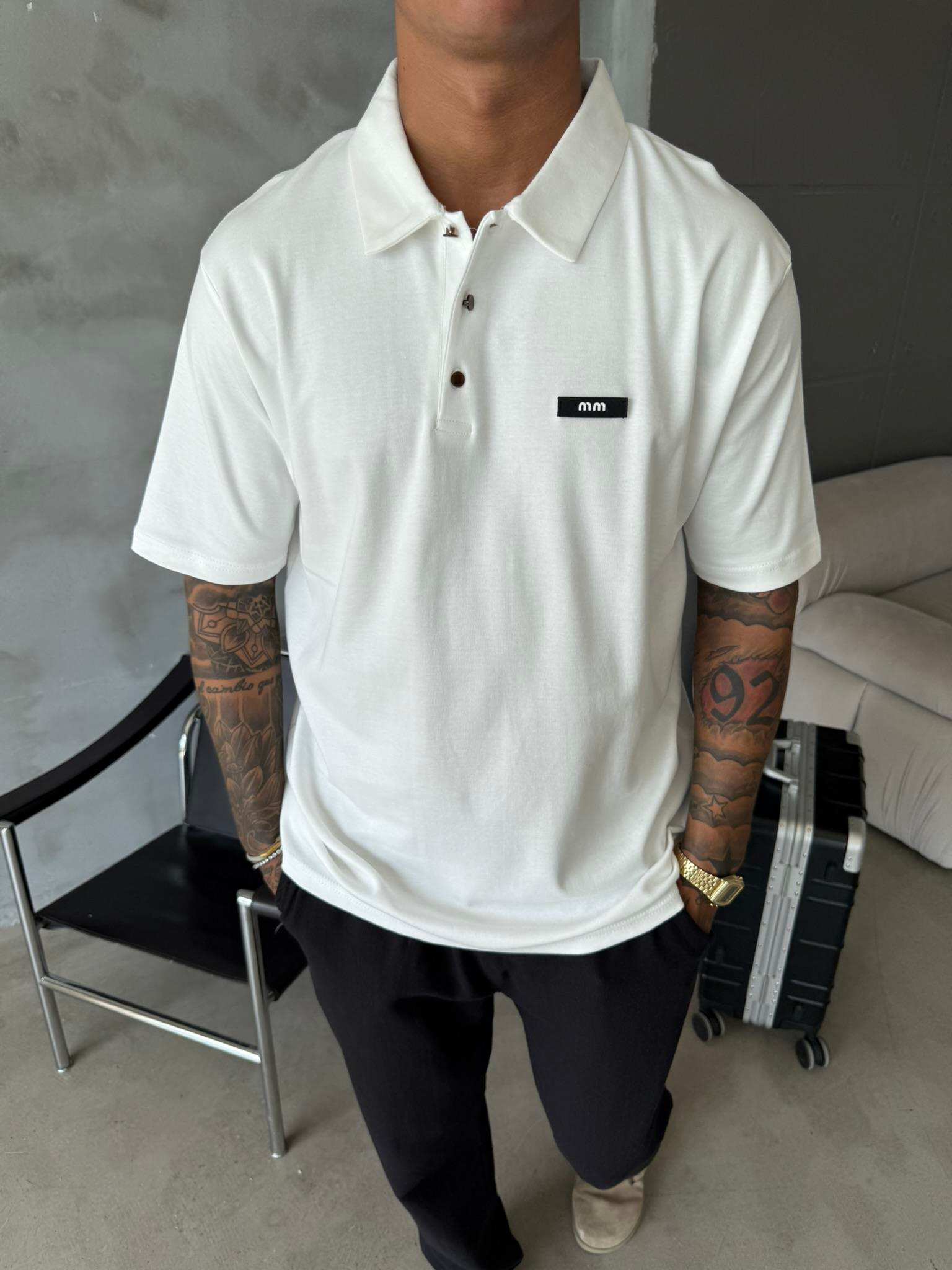 Polo Yaka MM Basic T-Shirt - Beyaz