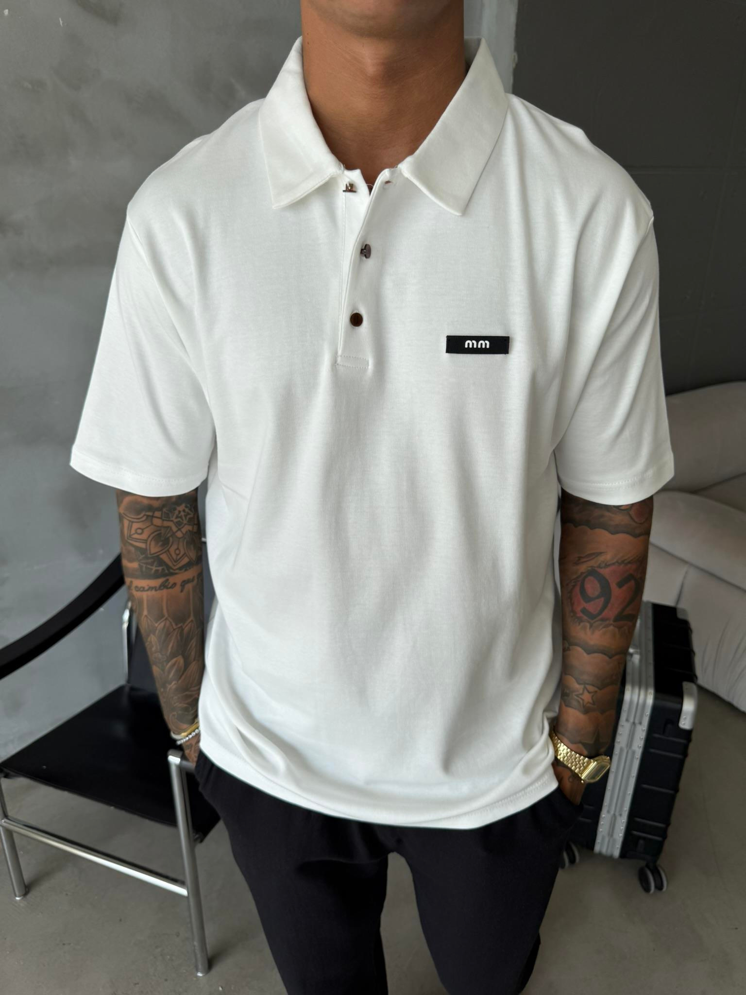 Polo Yaka MM Basic T-Shirt - Beyaz