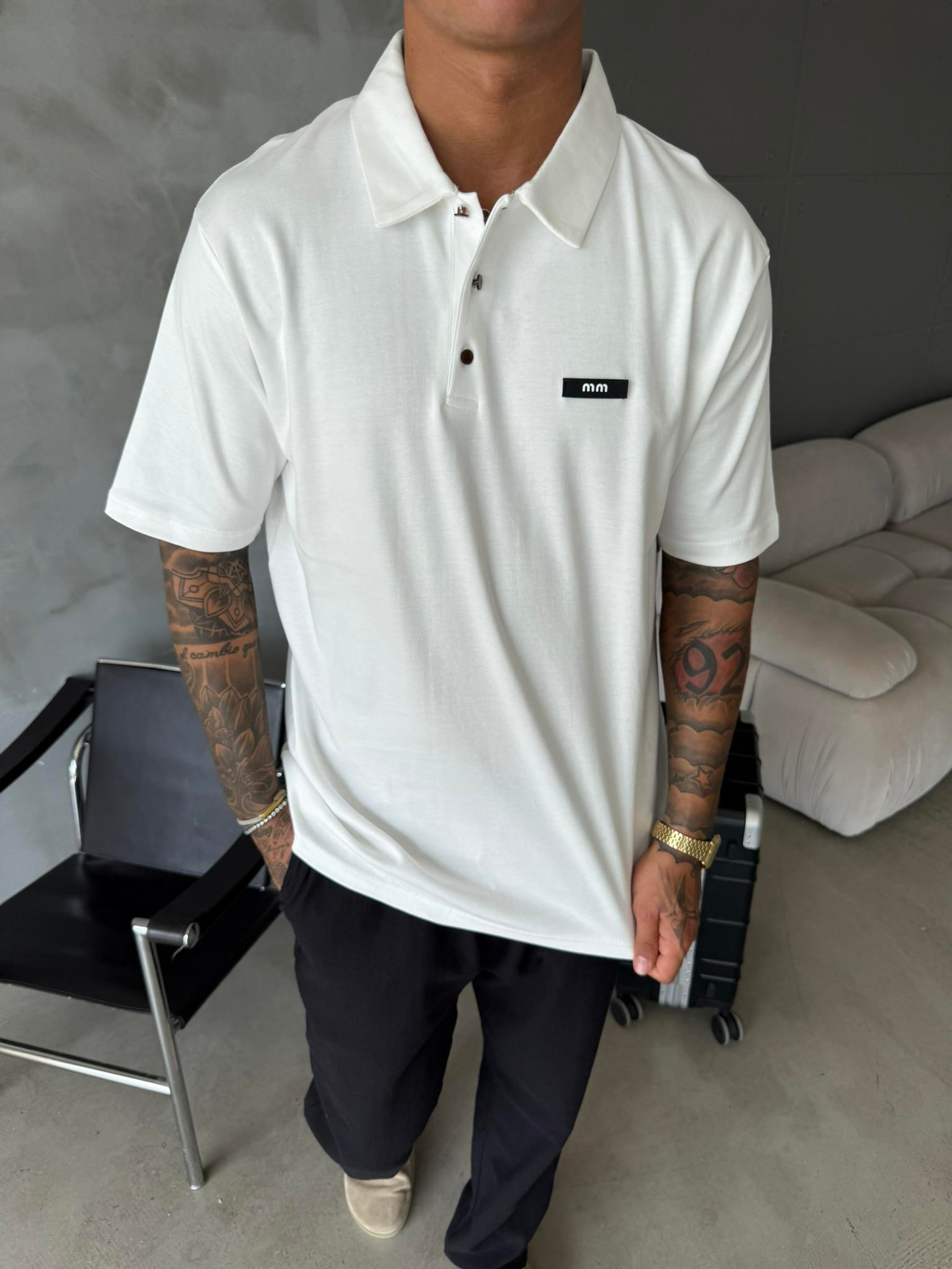 Polo Yaka MM Basic T-Shirt - Beyaz
