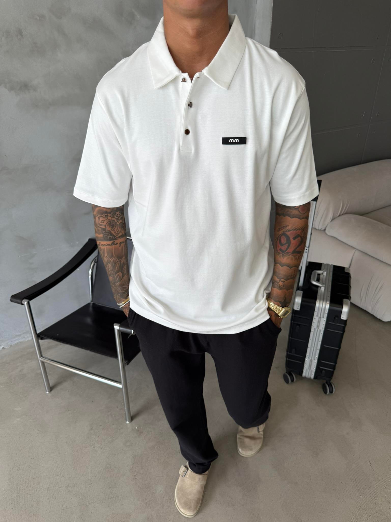 Polo Yaka MM Basic T-Shirt - Beyaz