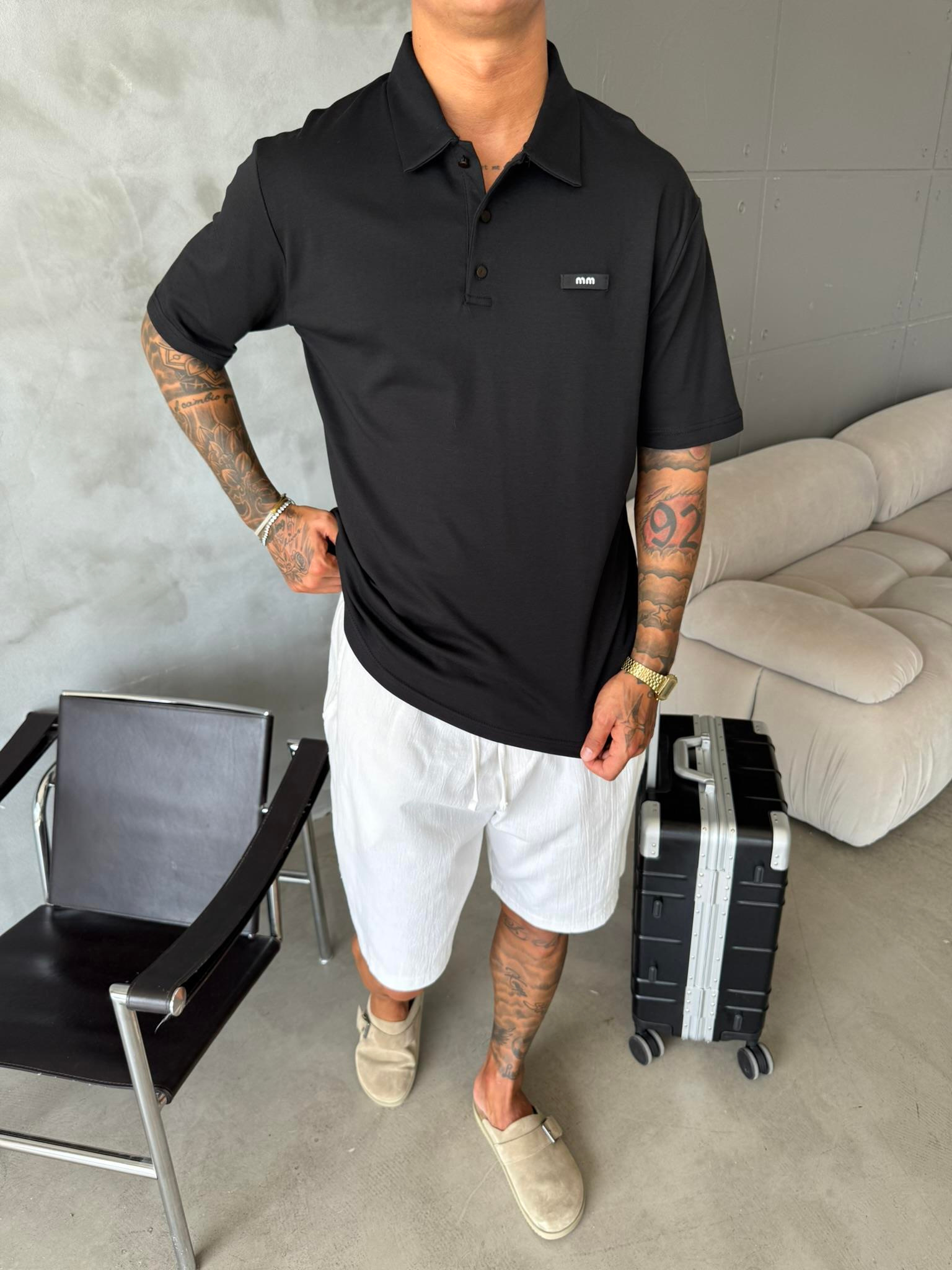 Polo Yaka MM Basic T-Shirt - Siyah