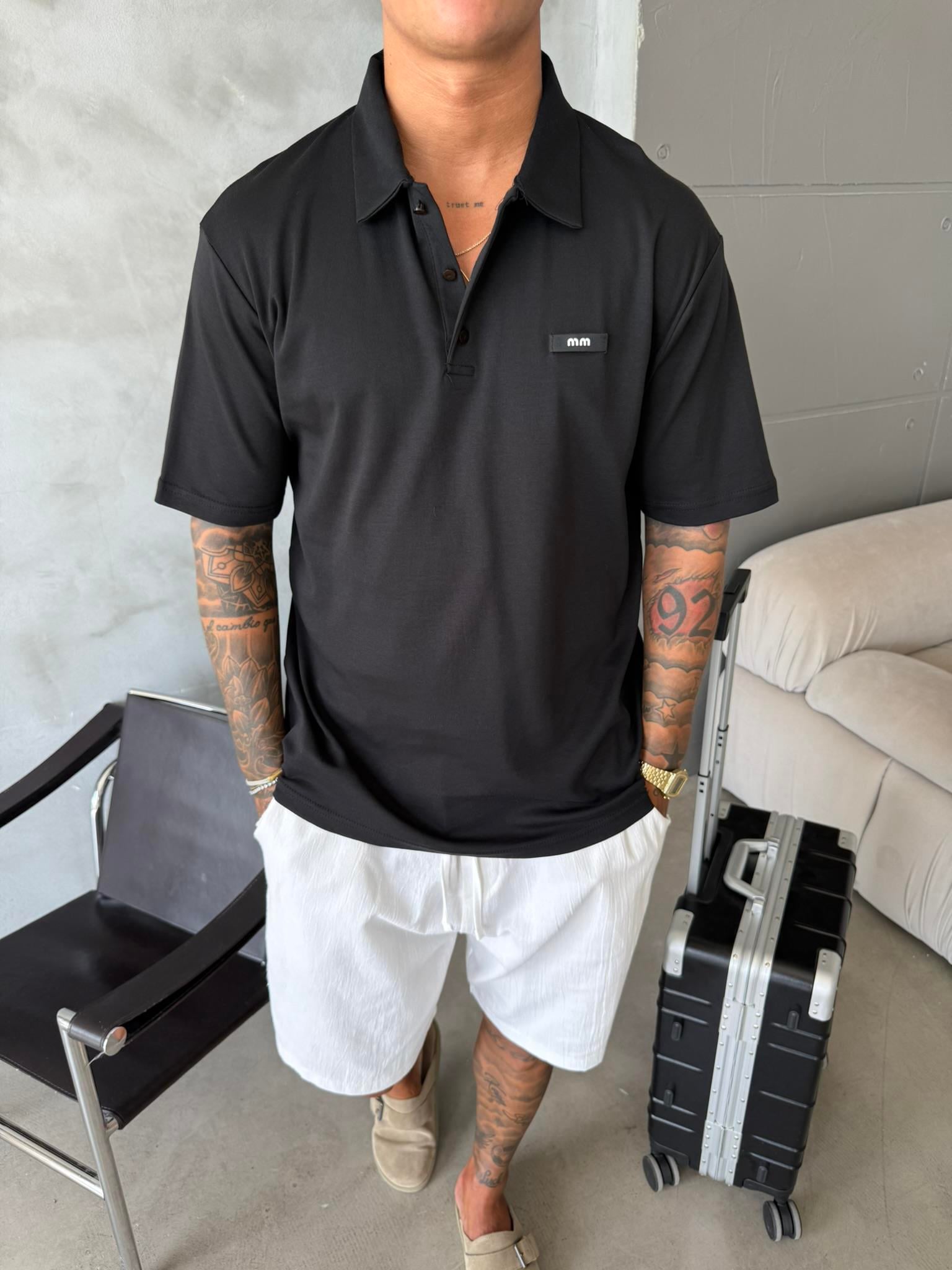 Polo Yaka MM Basic T-Shirt - Siyah