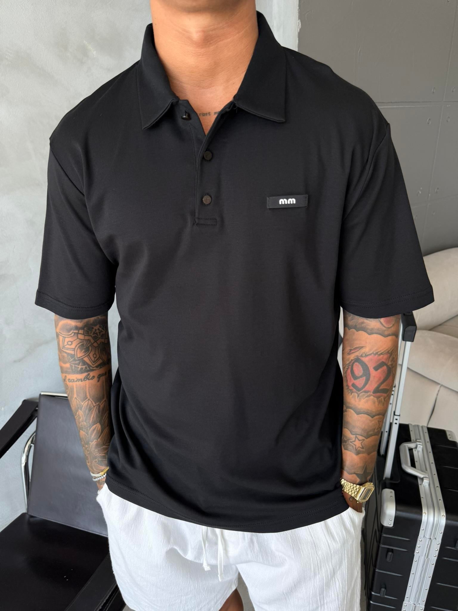 Polo Yaka MM Basic T-Shirt - Siyah