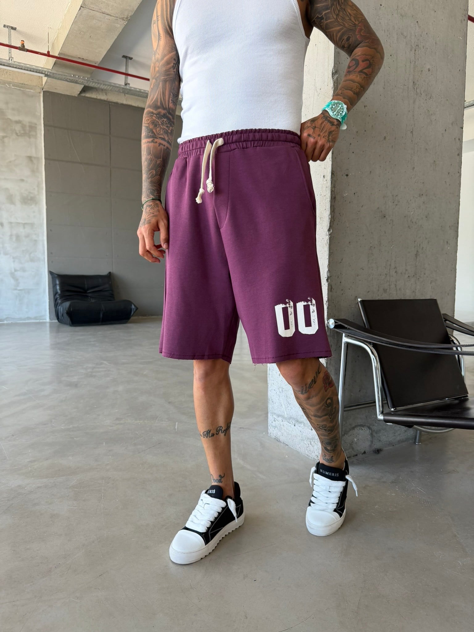 Premium 00 Baskılı Basic Şort - Bordo