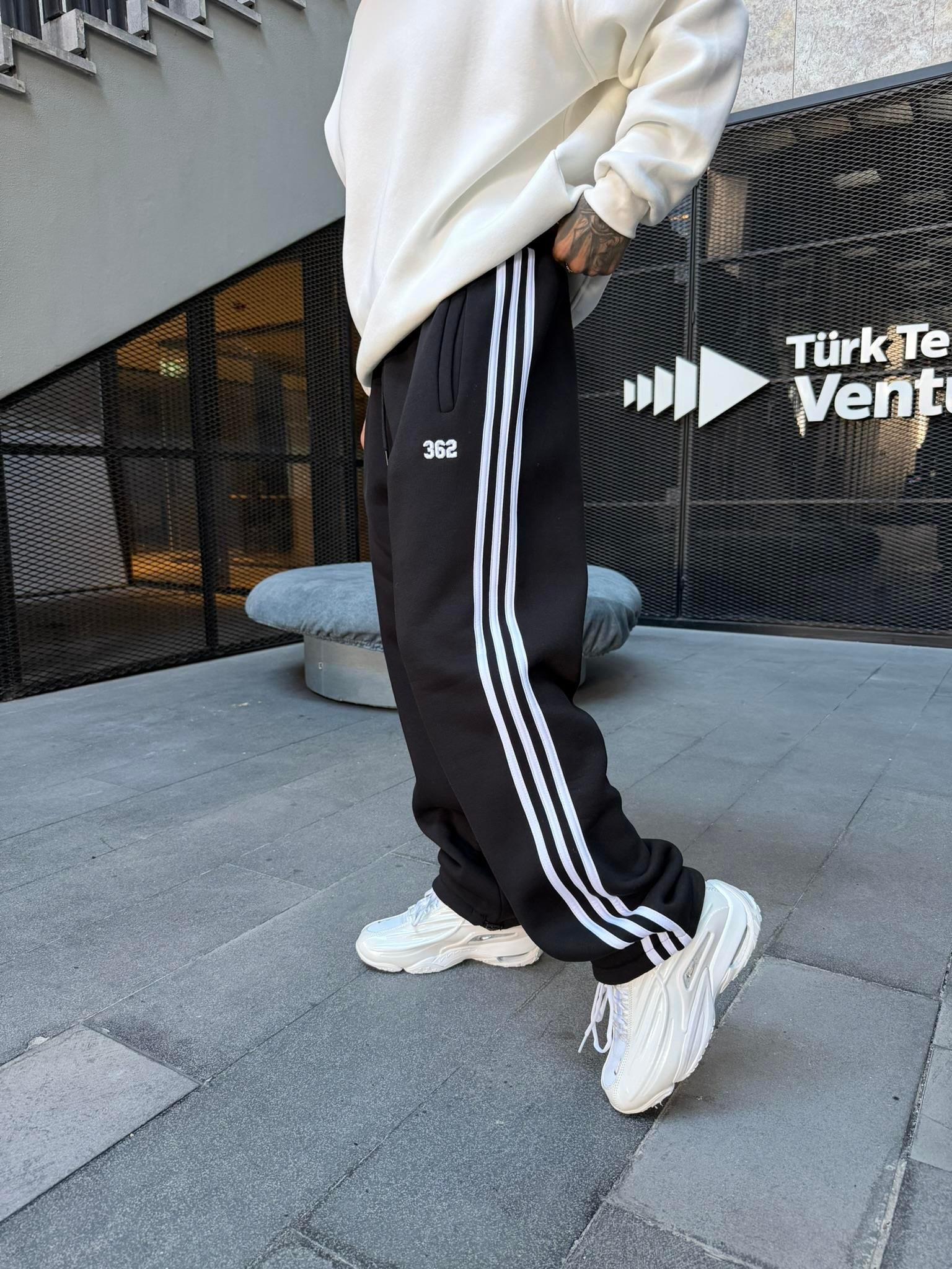 Premium 362 Şeritli Baggy Eşofman - Siyah