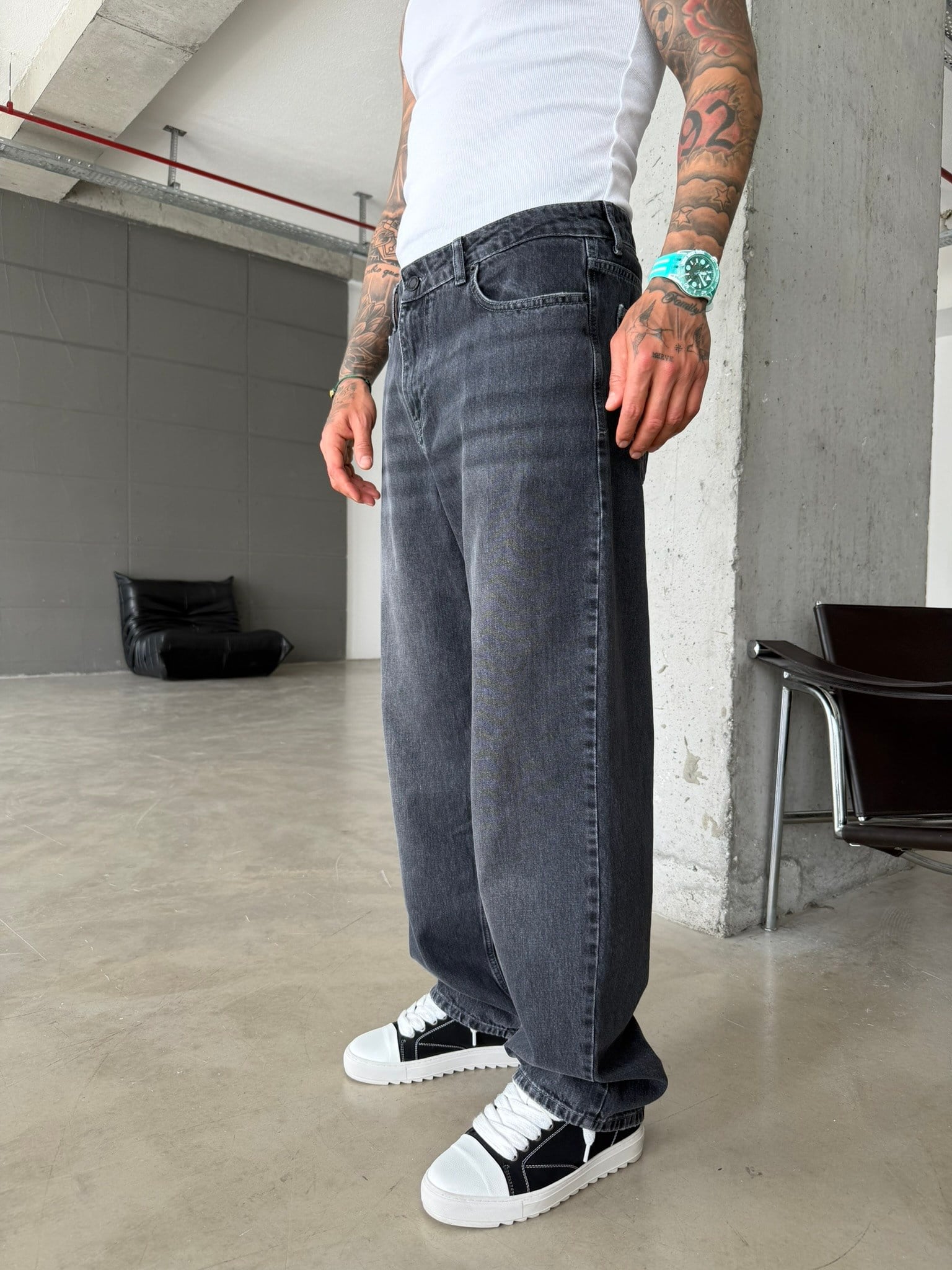 Premium Acid Basic Baggy Pantolon - Antrasit