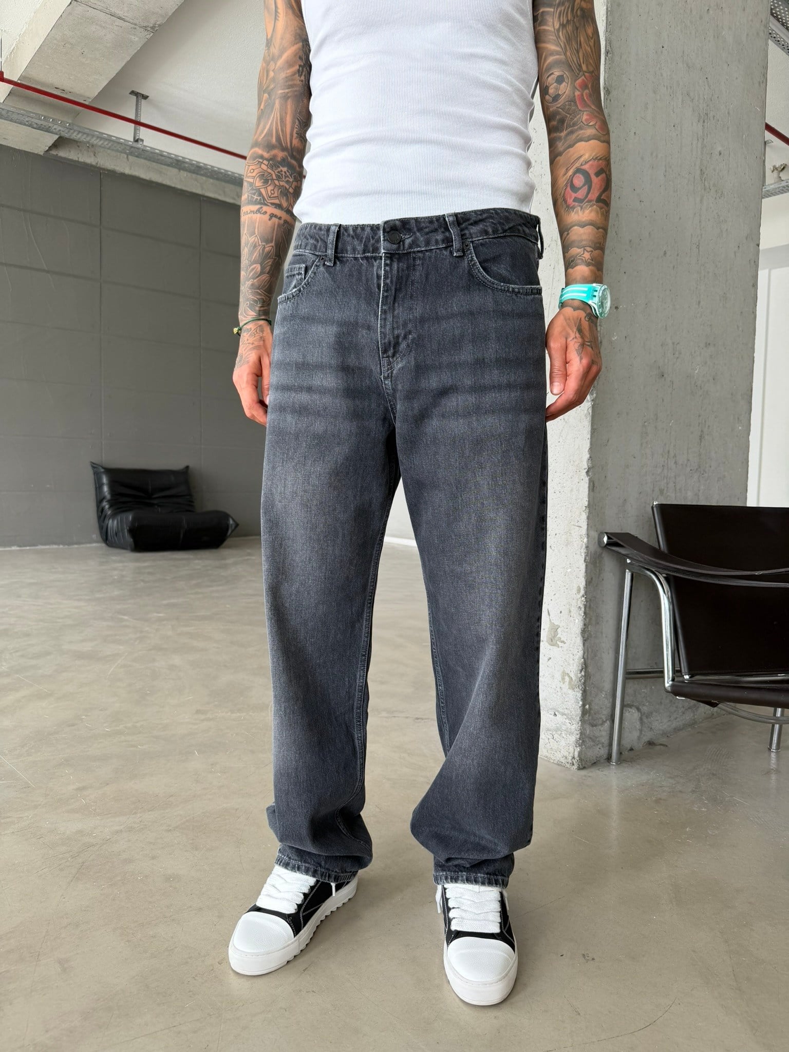 Premium Acid Basic Baggy Pantolon - Antrasit