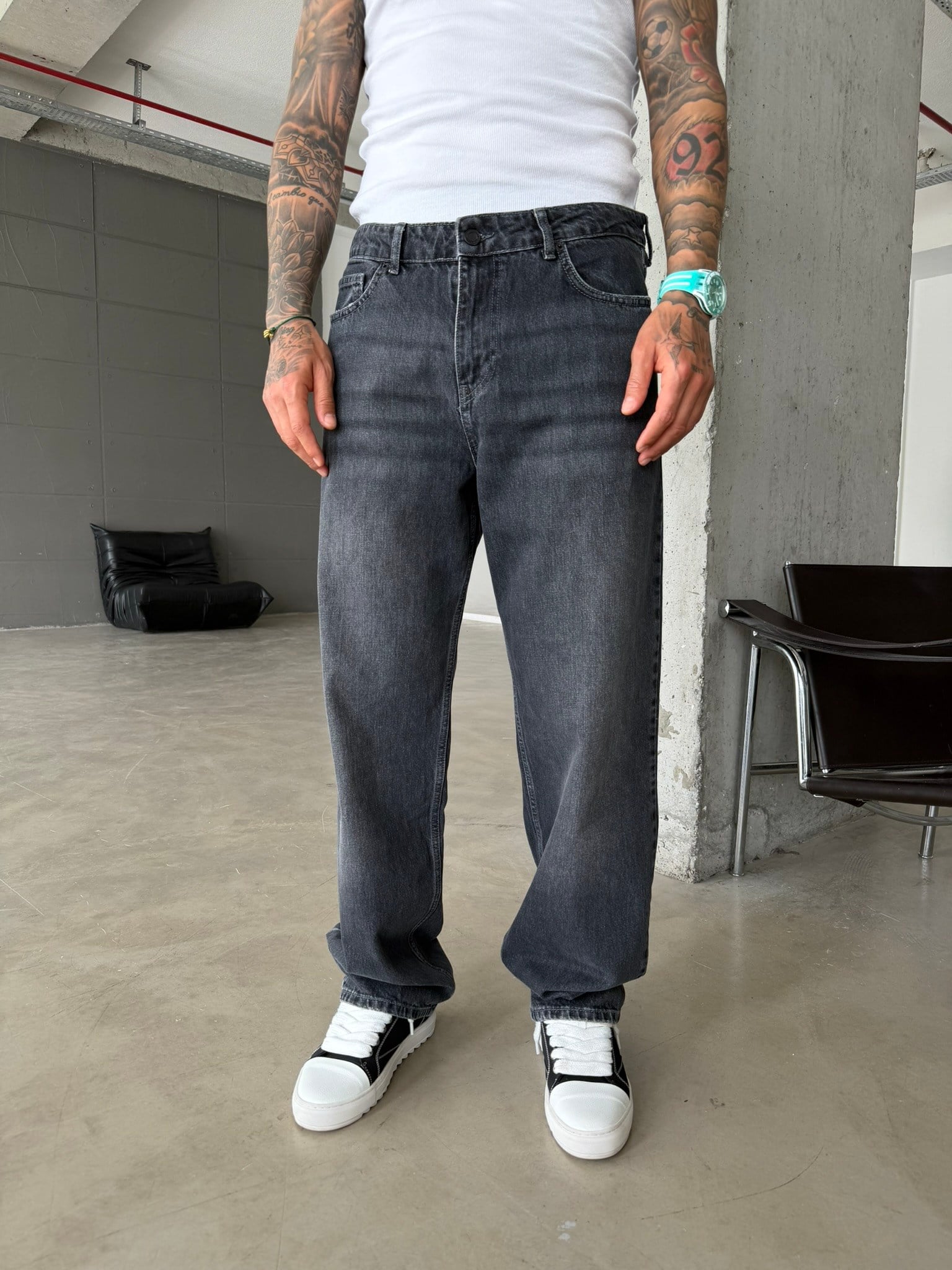 Premium Acid Basic Baggy Pantolon - Antrasit