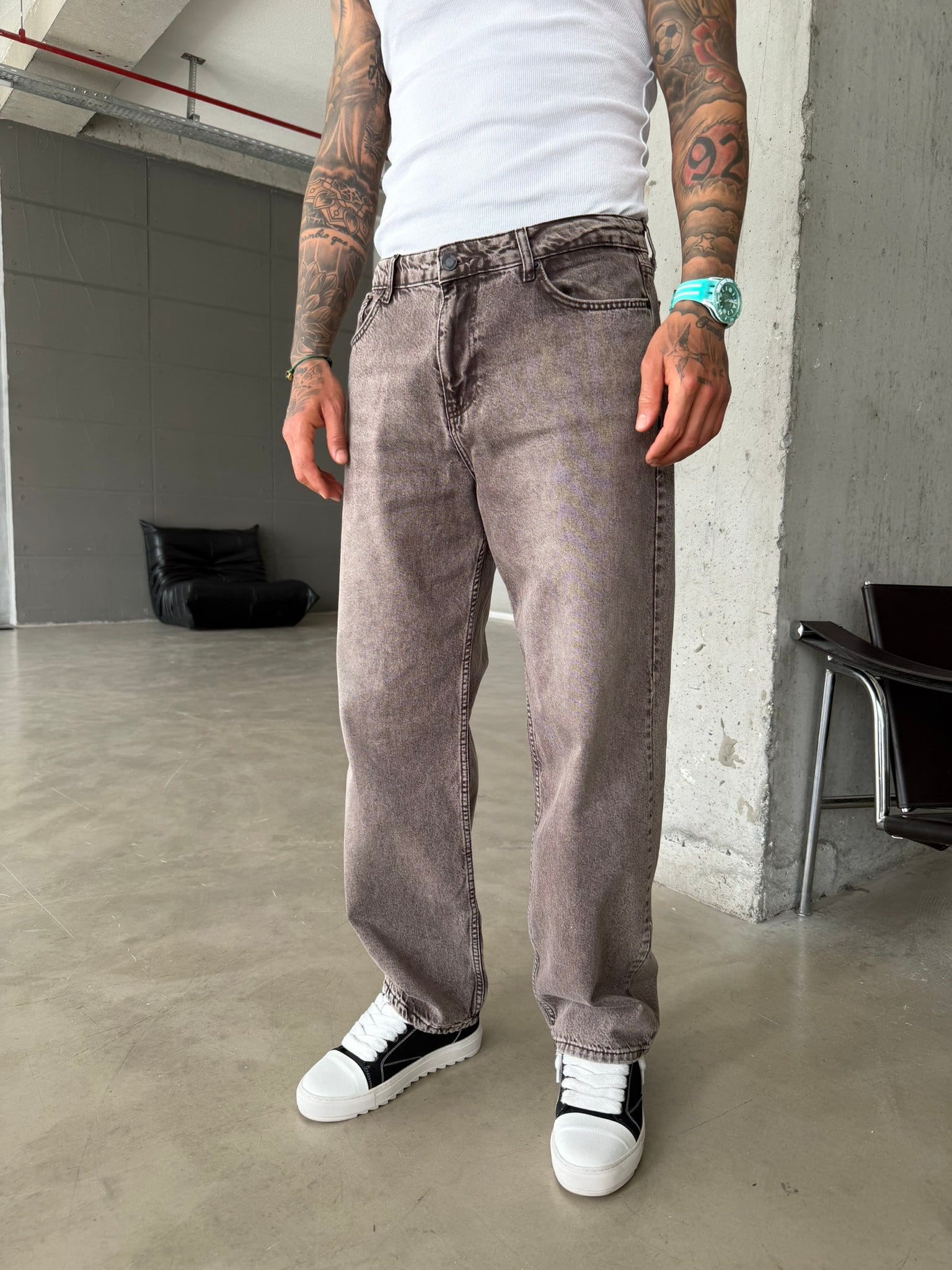 Premium Acid Basic Baggy Pantolon - Kahve