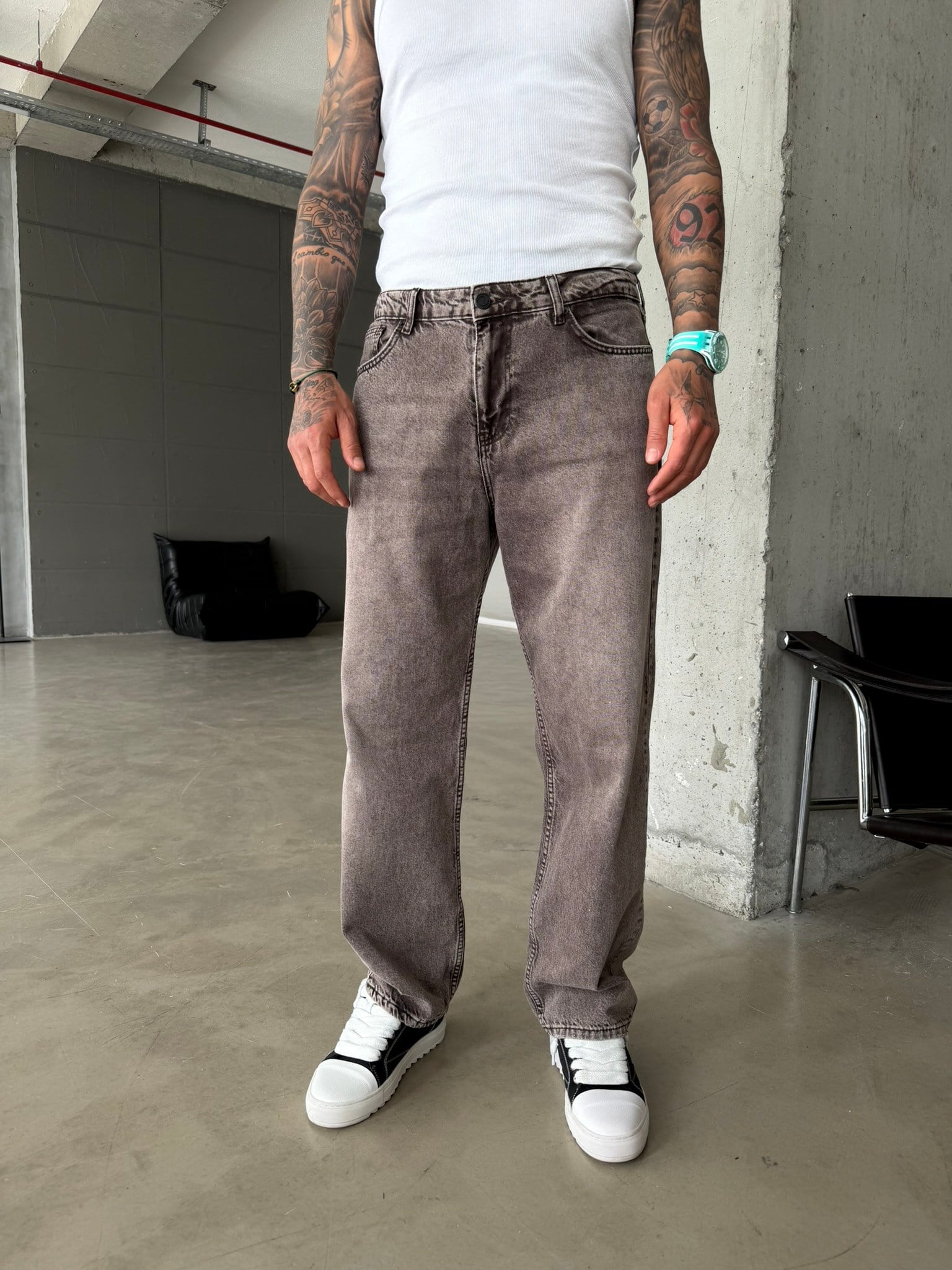 Premium Acid Basic Baggy Pantolon - Kahve