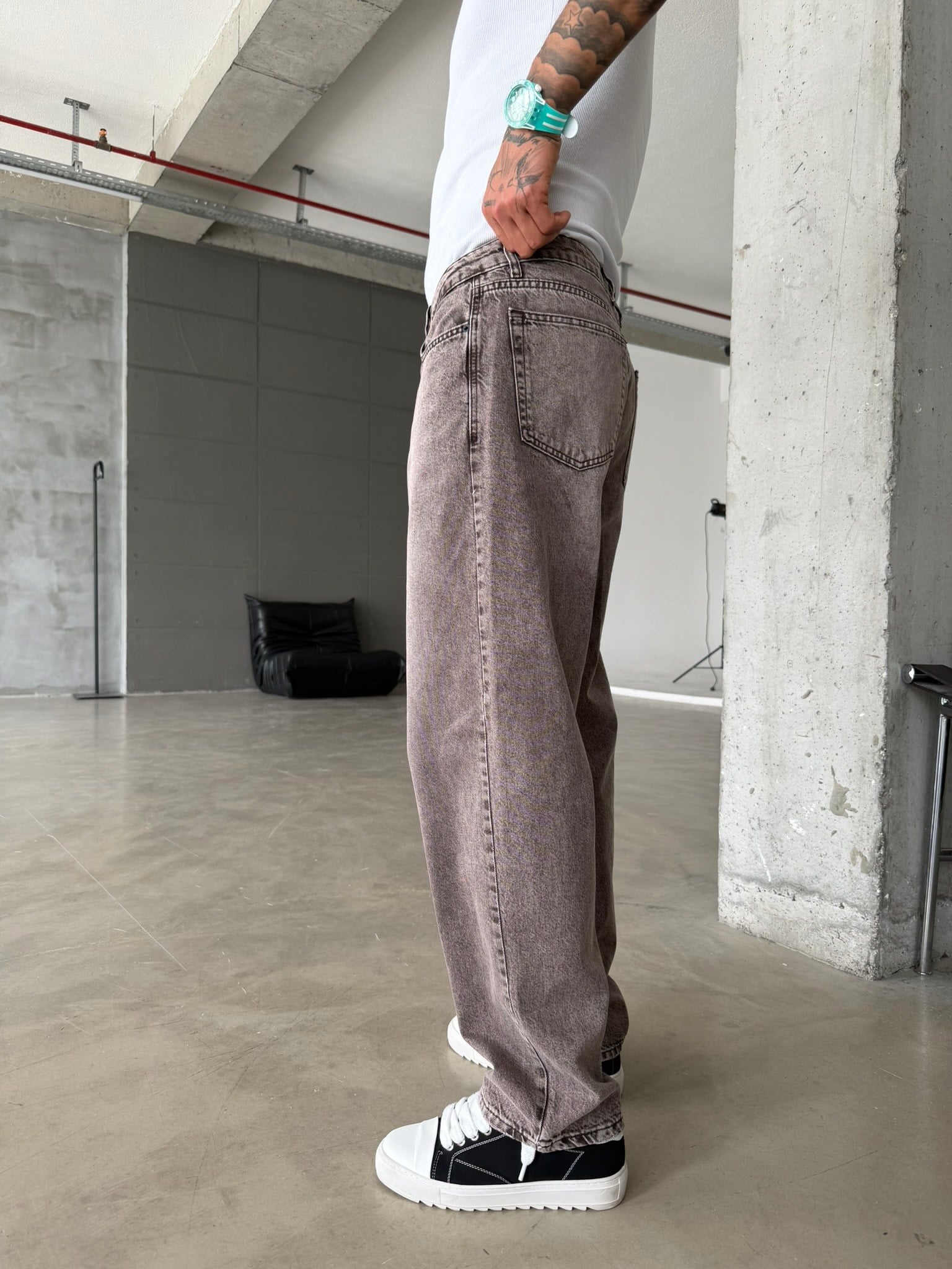 Premium Acid Basic Baggy Pantolon - Kahve