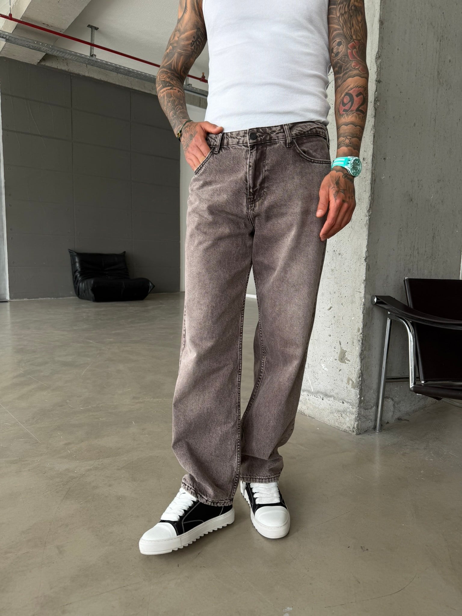Premium Acid Basic Baggy Pantolon - Kahve