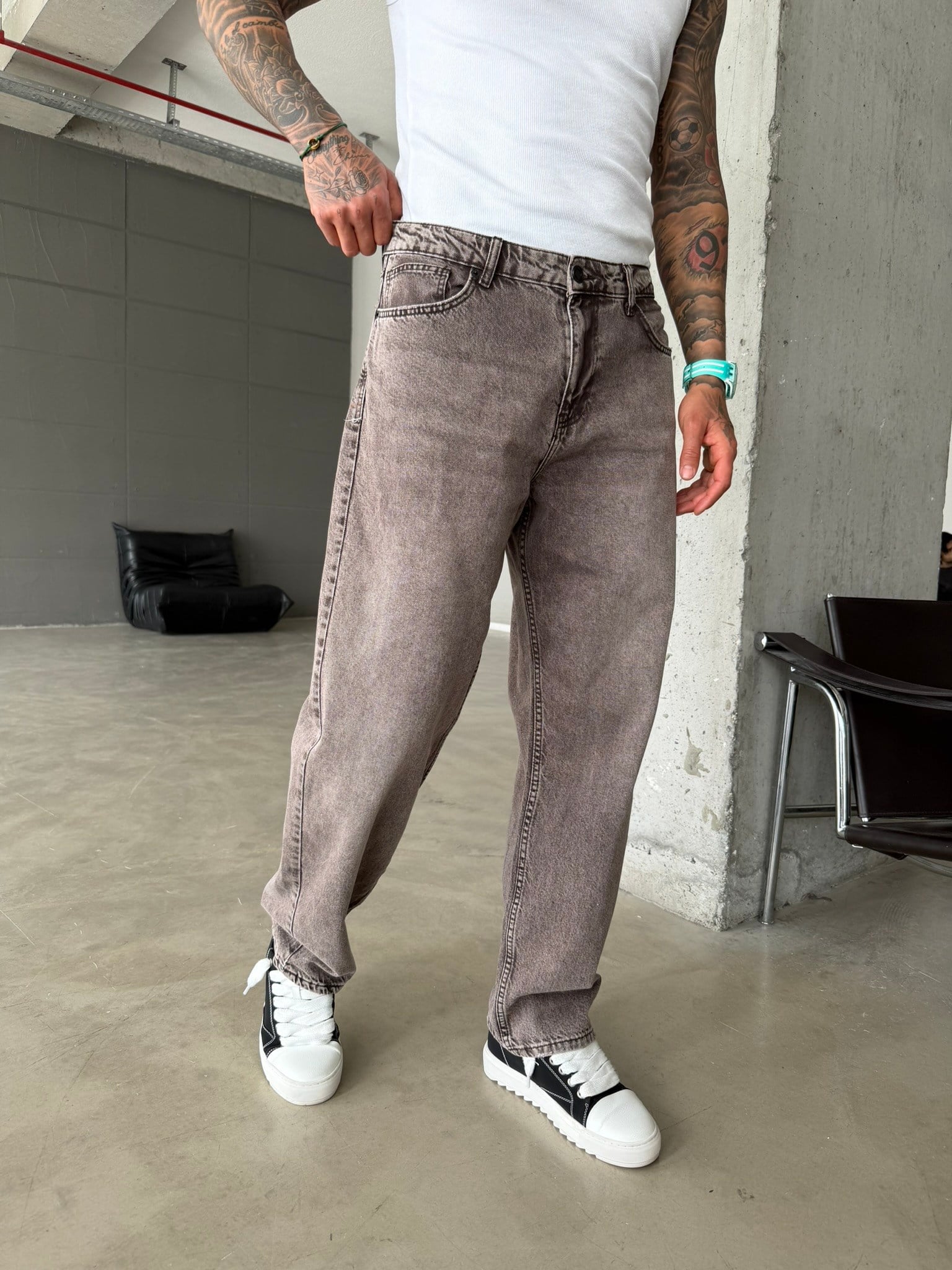 Premium Acid Basic Baggy Pantolon - Kahve