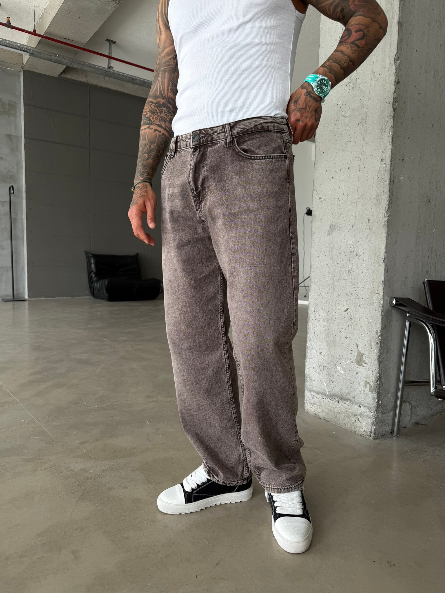 Premium Acid Basic Baggy Pantolon - Kahve