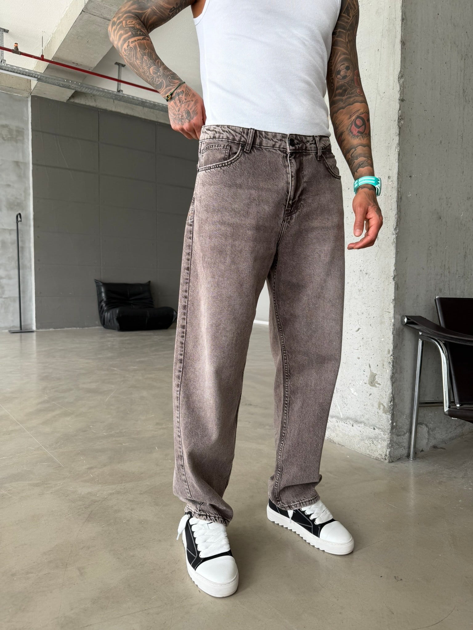 Premium Acid Basic Baggy Pantolon - Kahve