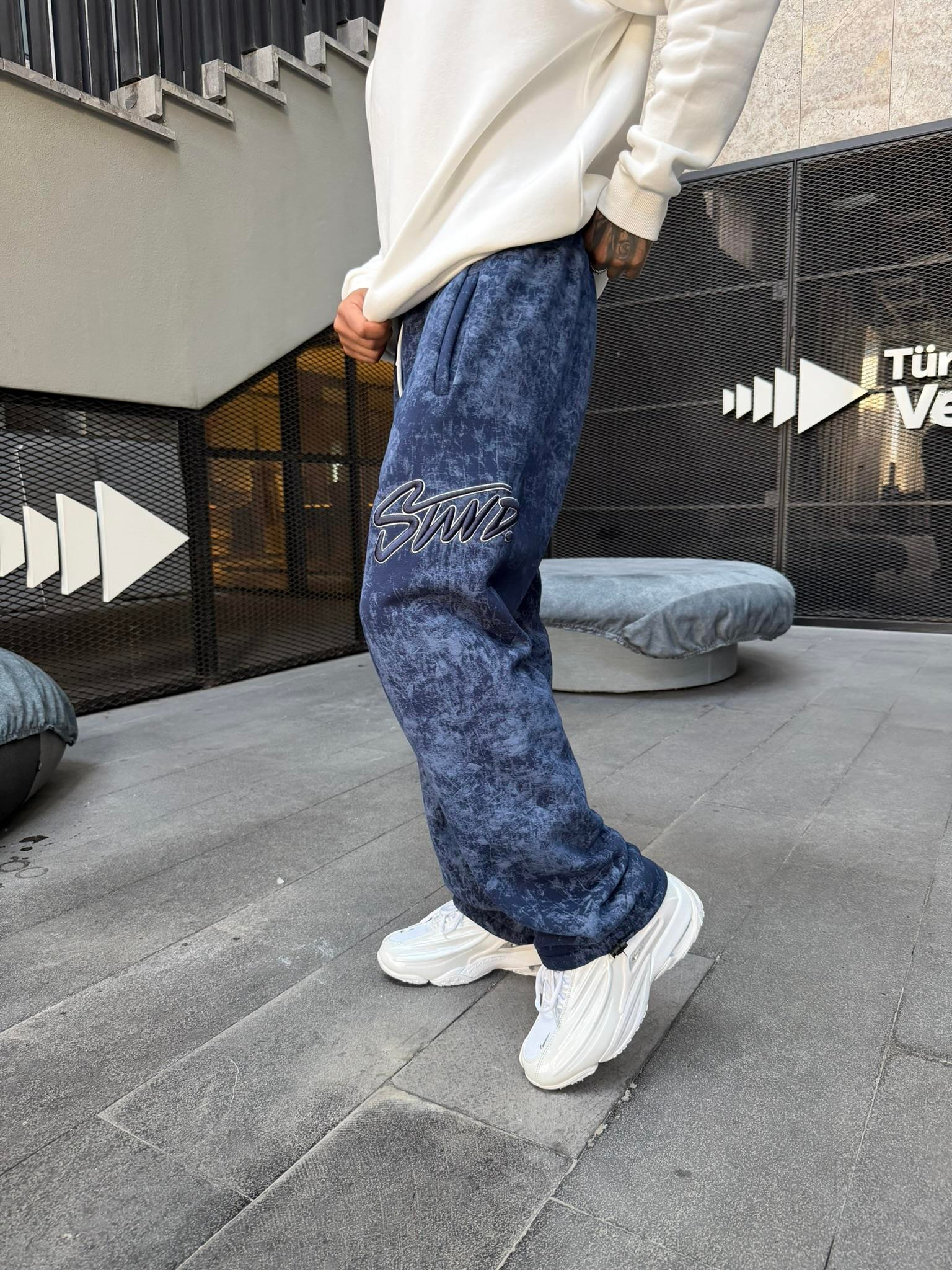 Premium Acid İşlemeli SW Yıkamalı Baggy Eşofman - İndigo