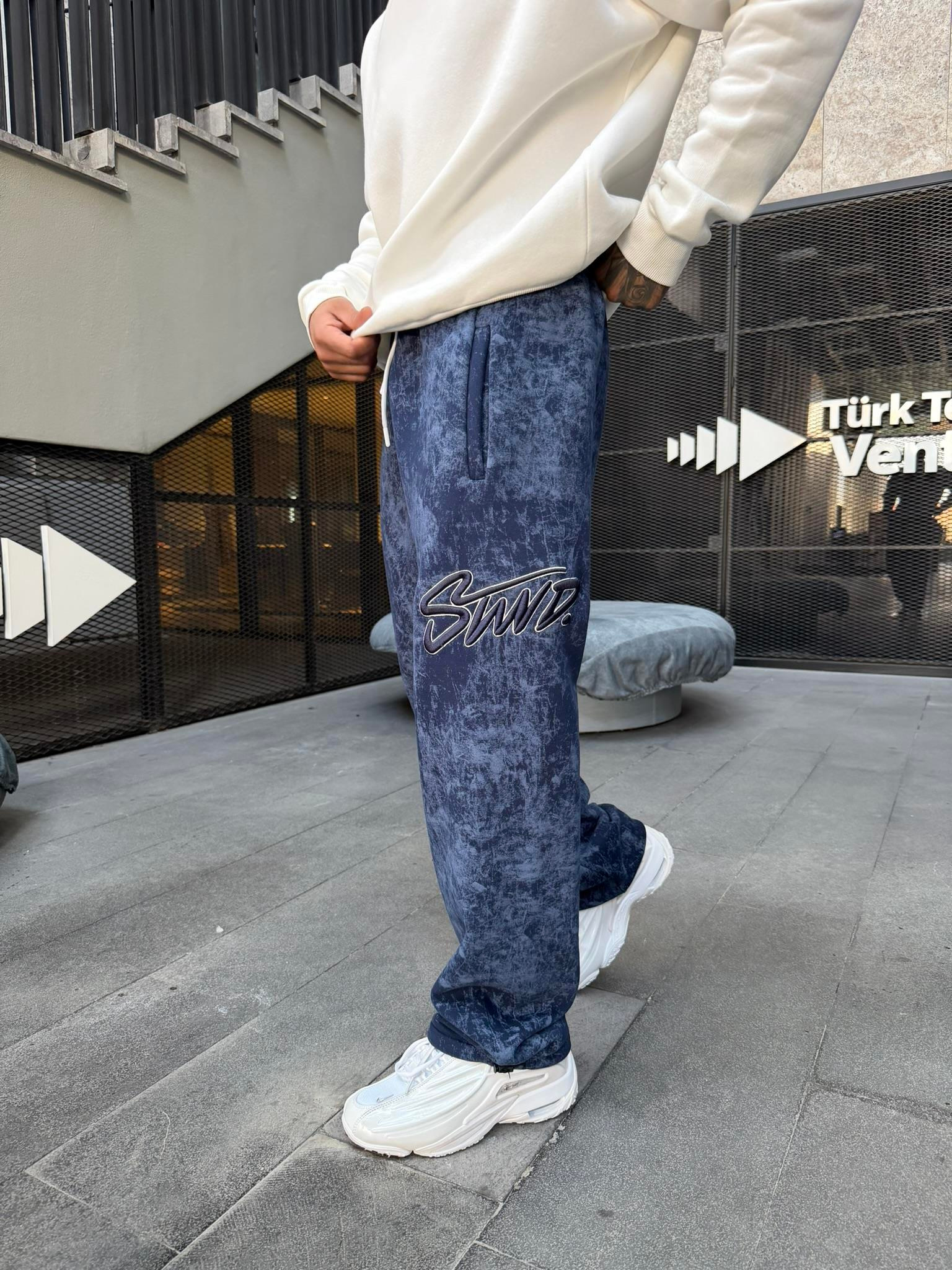 Premium Acid İşlemeli SW Yıkamalı Baggy Eşofman - İndigo