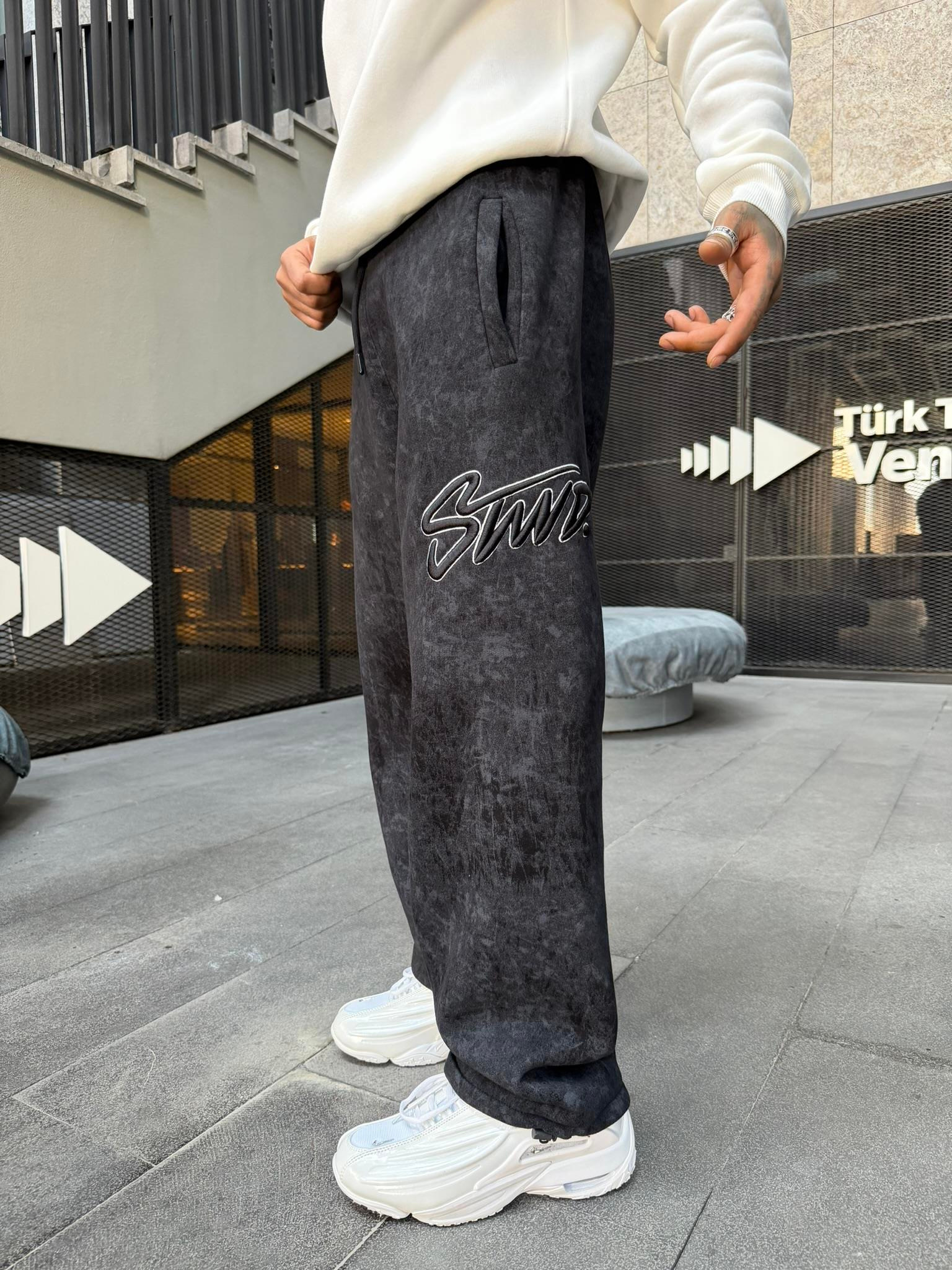 Premium Acid İşlemeli SW Yıkamalı Baggy Eşofman - Siyah