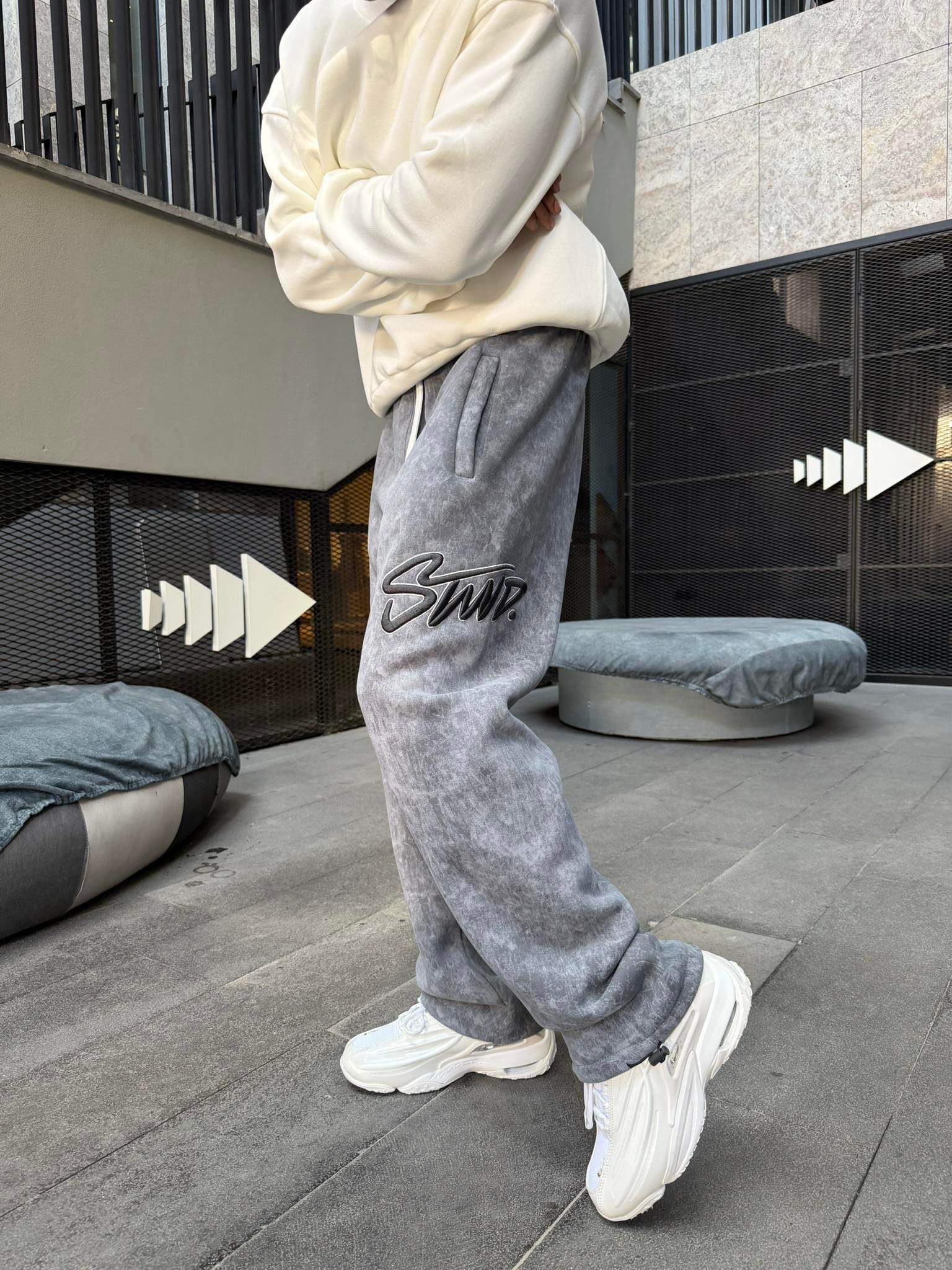 Premium Acid İşlemeli SW Yıkamalı Baggy Eşofman - Füme