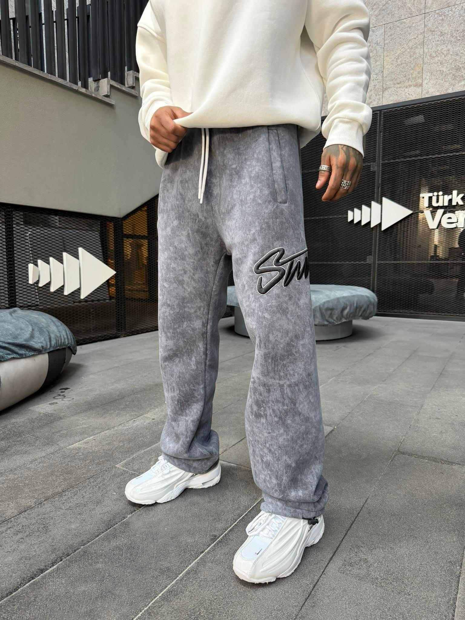 Premium Acid İşlemeli SW Yıkamalı Baggy Eşofman - Füme