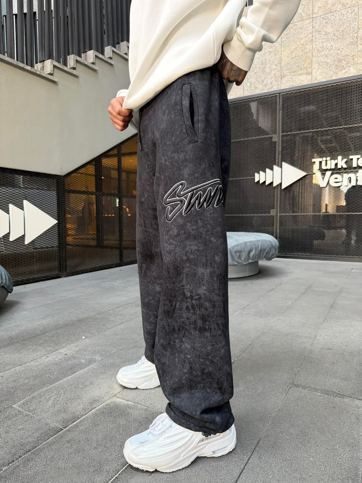 Premium Acid İşlemeli SW Yıkamalı Baggy Eşofman - Siyah