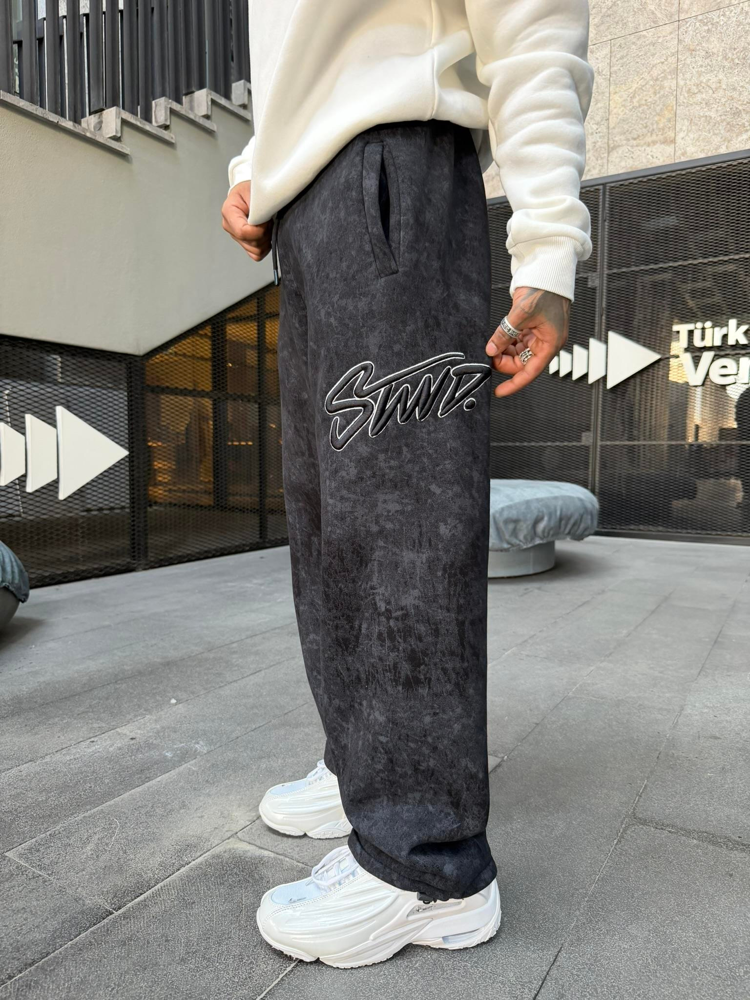 Premium Acid İşlemeli SW Yıkamalı Baggy Eşofman - Siyah