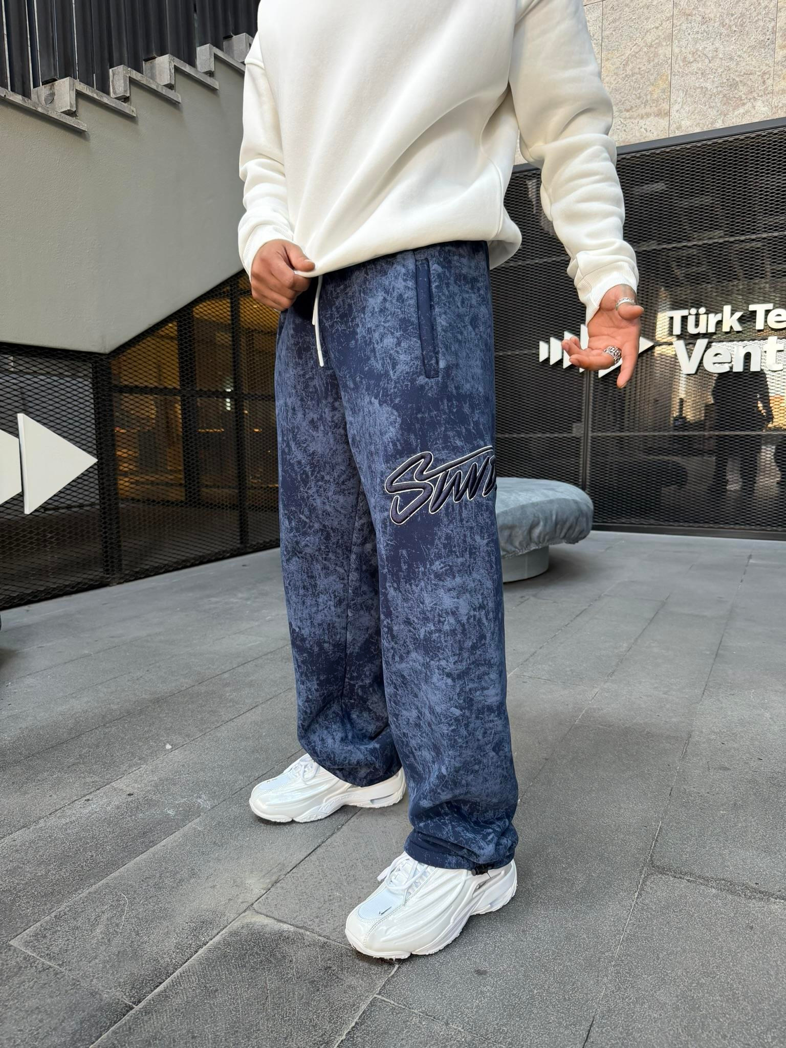 Premium Acid İşlemeli SW Yıkamalı Baggy Eşofman - İndigo