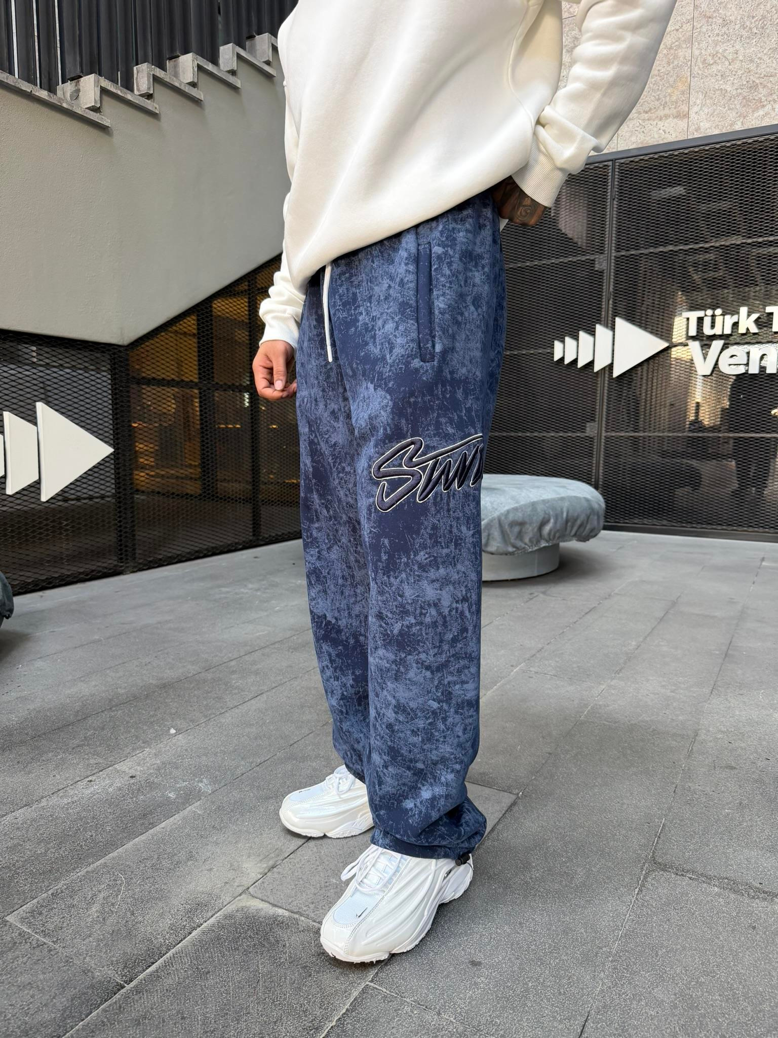 Premium Acid İşlemeli SW Yıkamalı Baggy Eşofman - İndigo