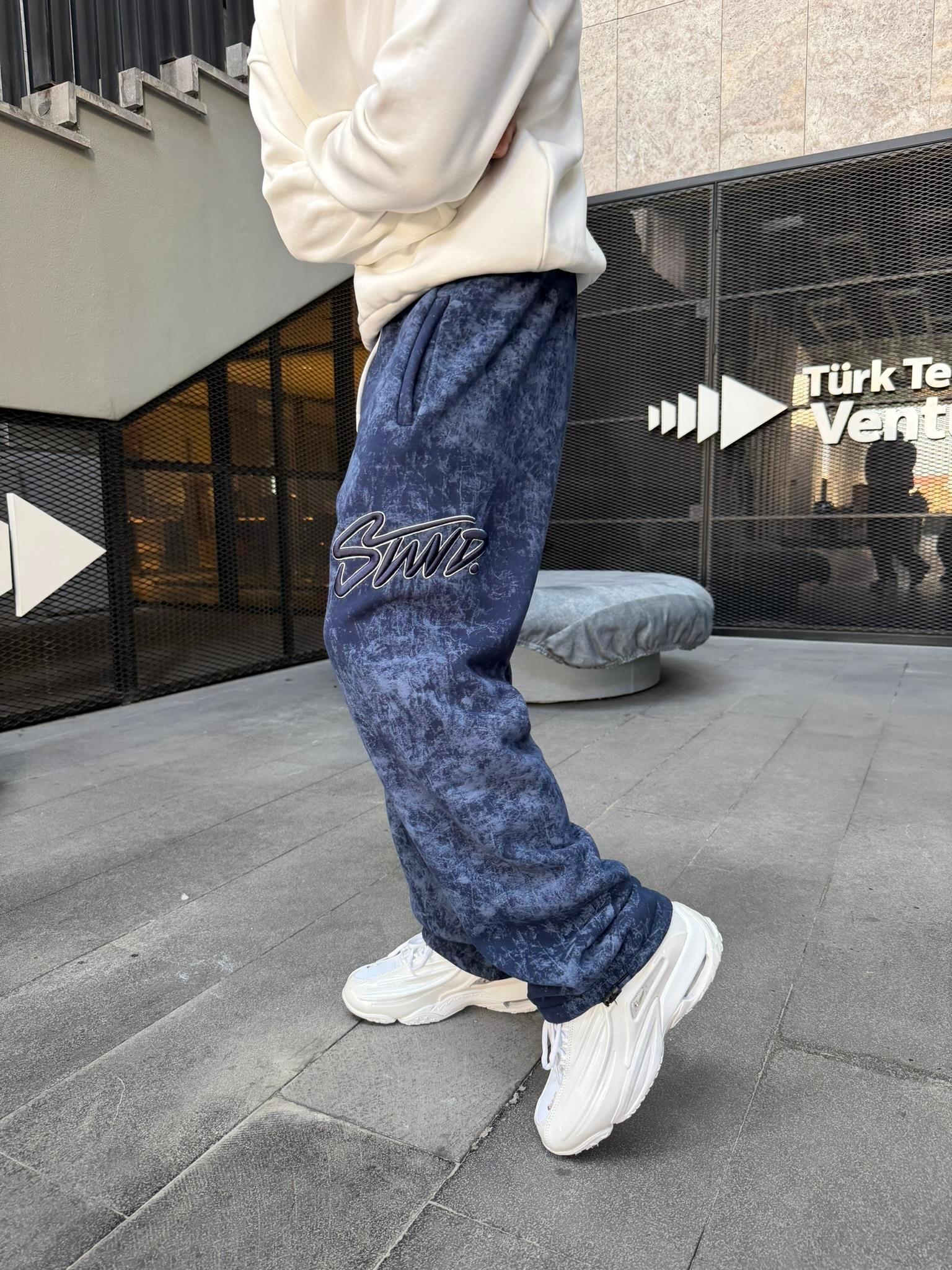 Premium Acid İşlemeli SW Yıkamalı Baggy Eşofman - İndigo