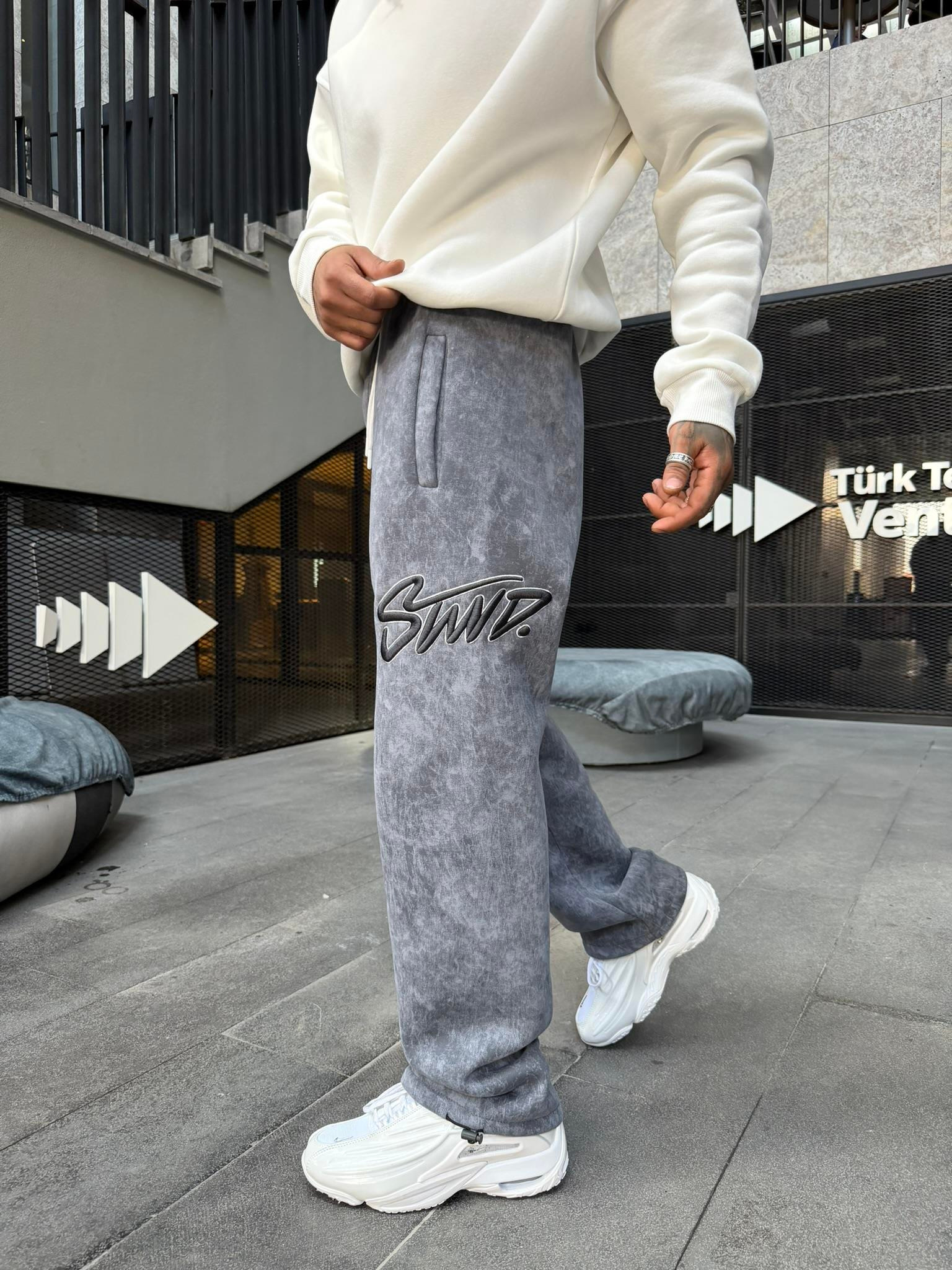 Premium Acid İşlemeli SW Yıkamalı Baggy Eşofman - Füme