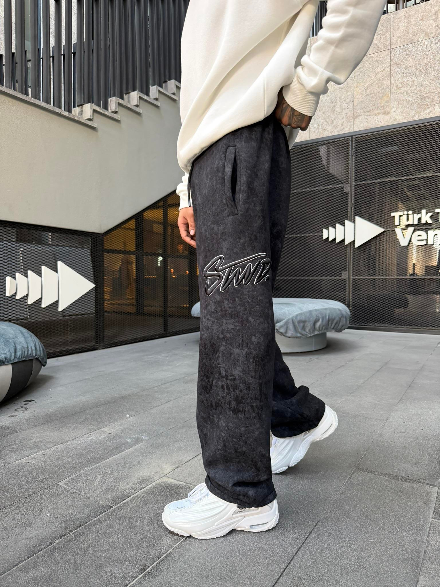 Premium Acid İşlemeli SW Yıkamalı Baggy Eşofman - Siyah